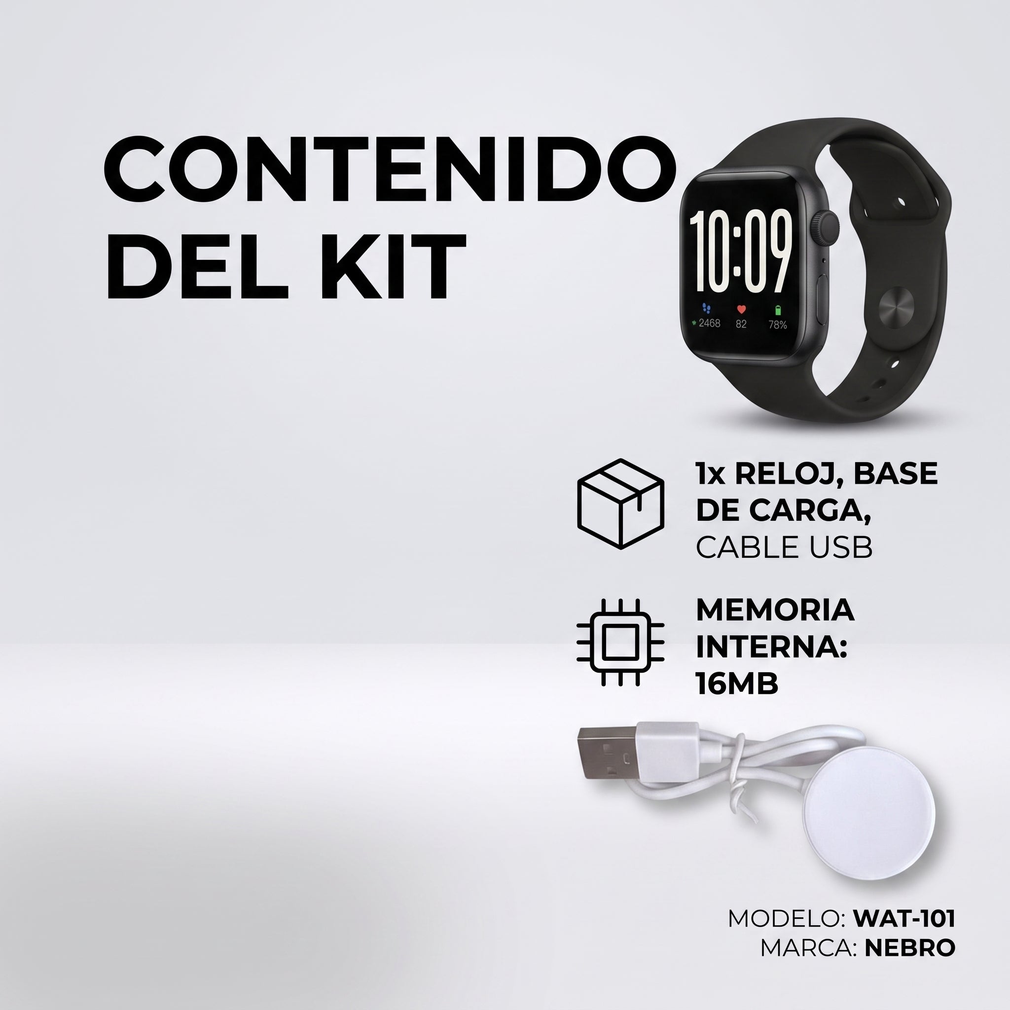 Smartwatch Reloj Inteligente Nebro WAT-101 Pantalla 2.01  Aleación Zinc Bluetooth