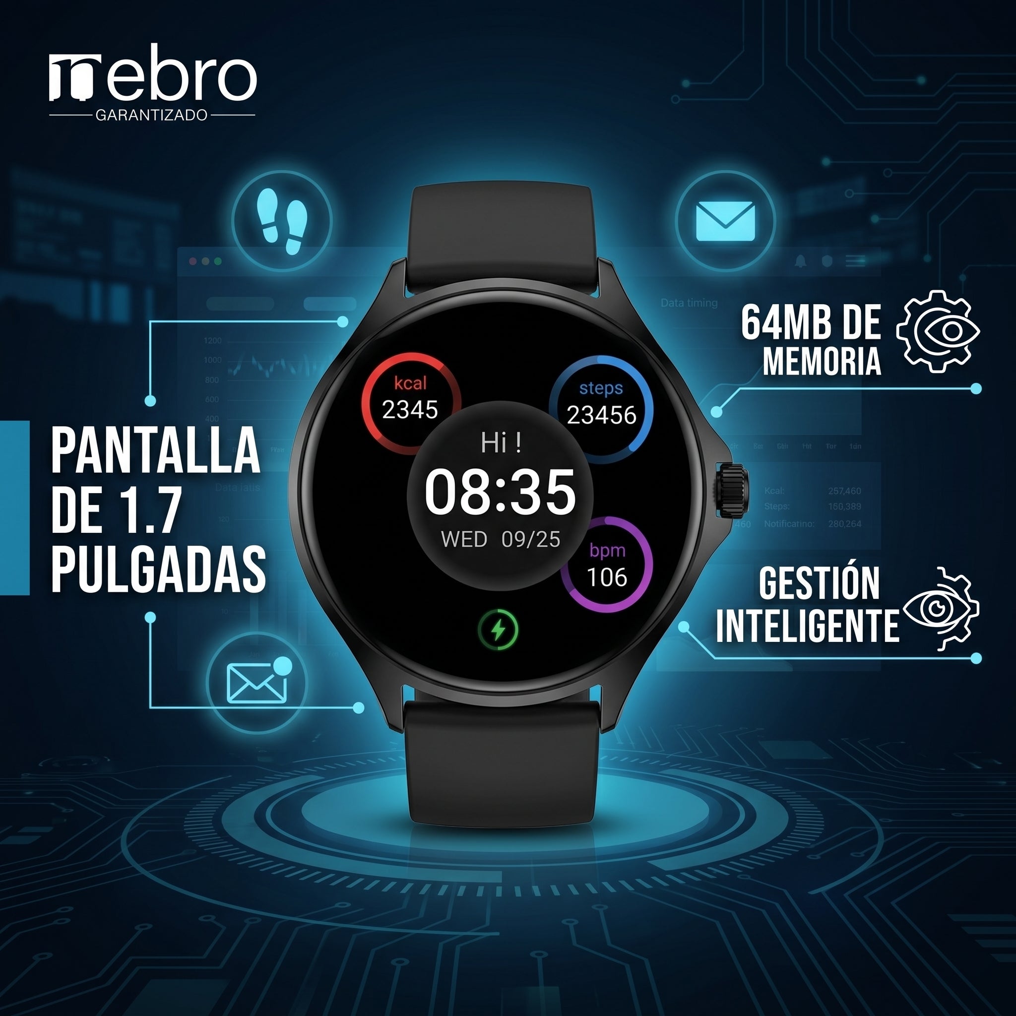 Smartwatch Reloj inteligente Nebro WAT-103 Pantalla 1.7 Bluetooth