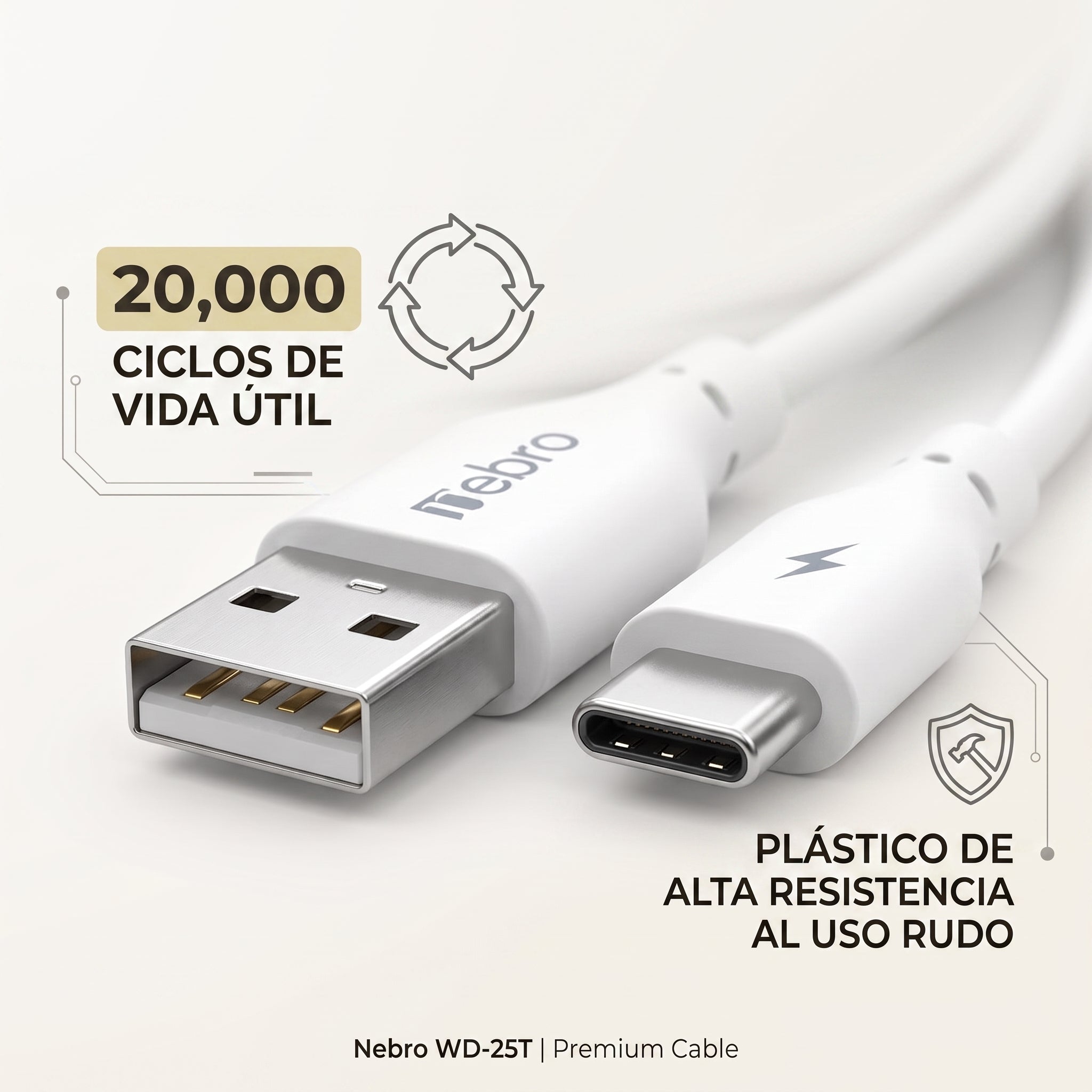 Cable Tipo-C Carga Rápida 3.0A Nebro WD-25T - 2 Metros