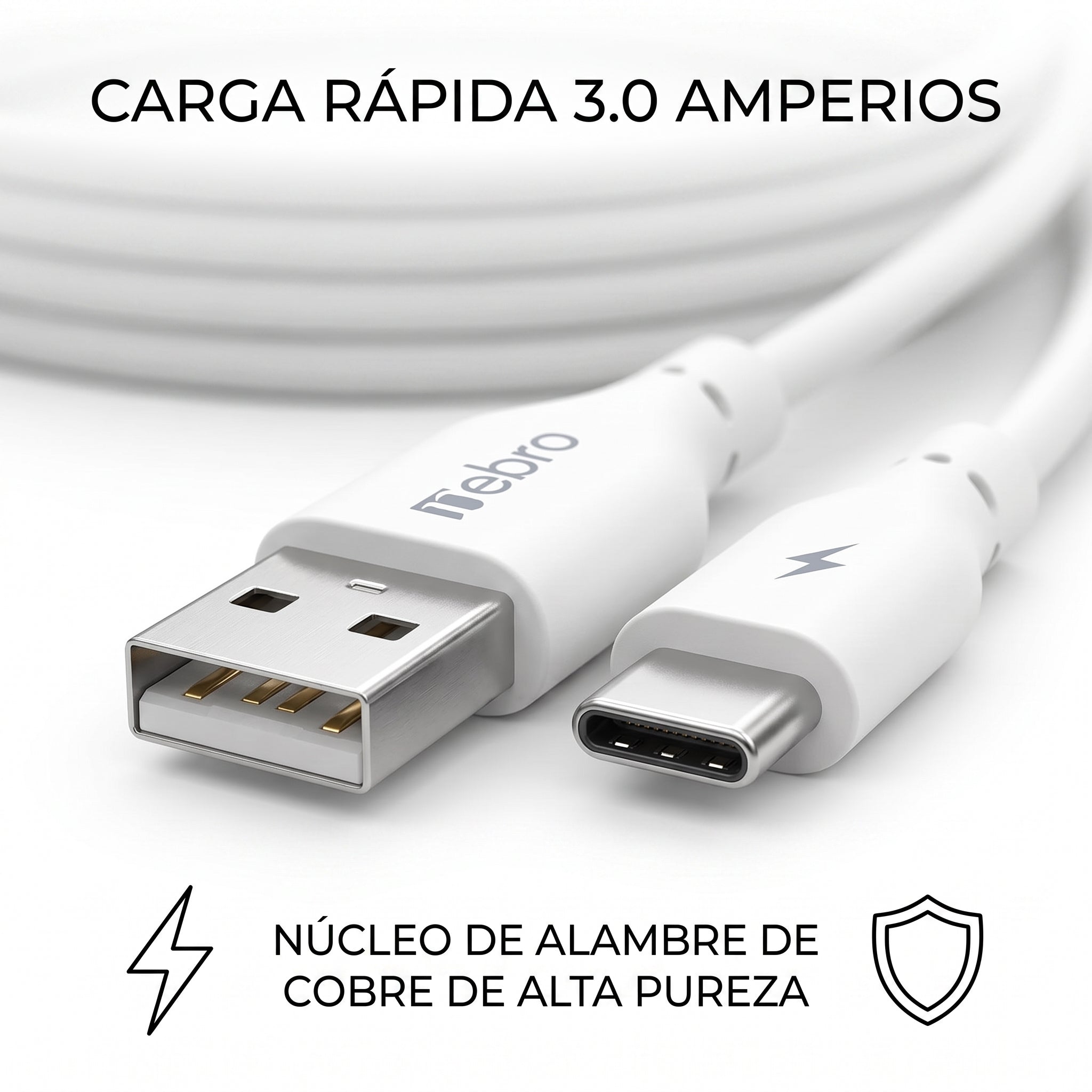 Cable Tipo-C Carga Rápida 3.0A Nebro WD-25T - 2 Metros