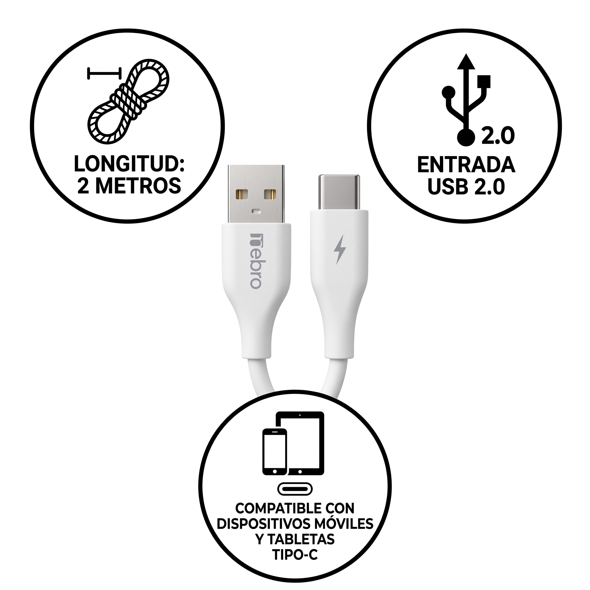 Cable Tipo-C Carga Rápida 3.0A Nebro WD-25T - 2 Metros