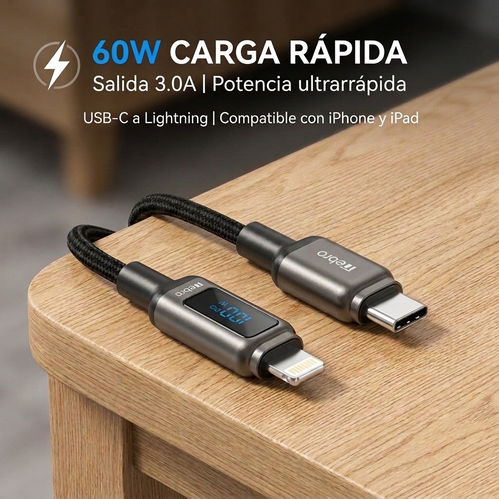 Cable USB-C a Lightning Trenzado Nebro WD-309TL 60W