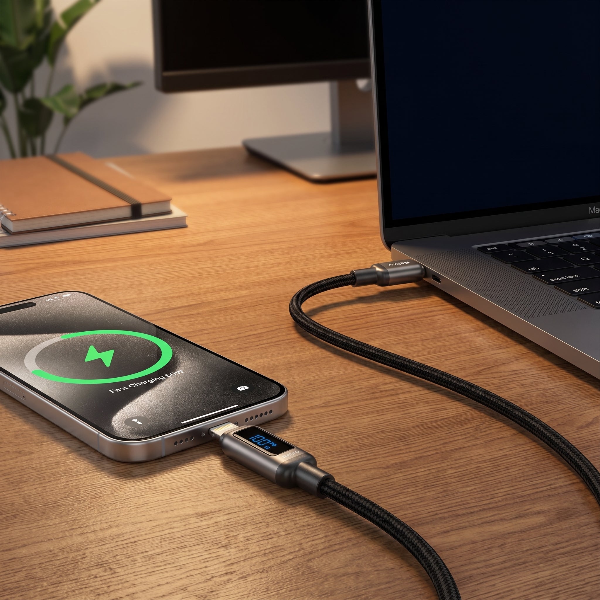Cable USB-C a Lightning Trenzado Nebro WD-309TL 60W