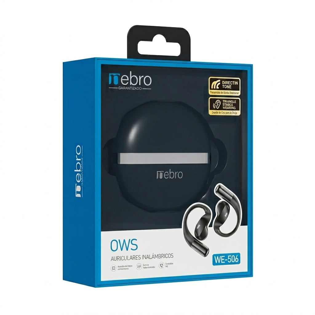 Audífonos Bluetooth OWS NEBRO WE-506 Clip Oreja Sonido Direccional Estuche 400mAh