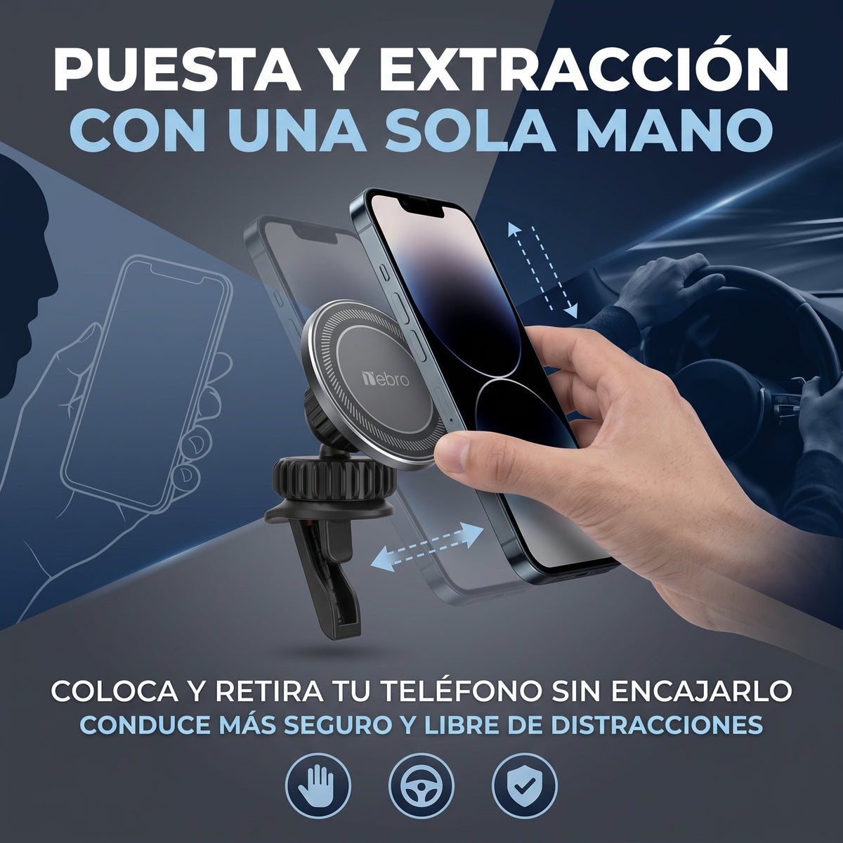 Soporte Magnético Nebro WAT-901 para Aire Acondicionado de Auto con Giro de 360°