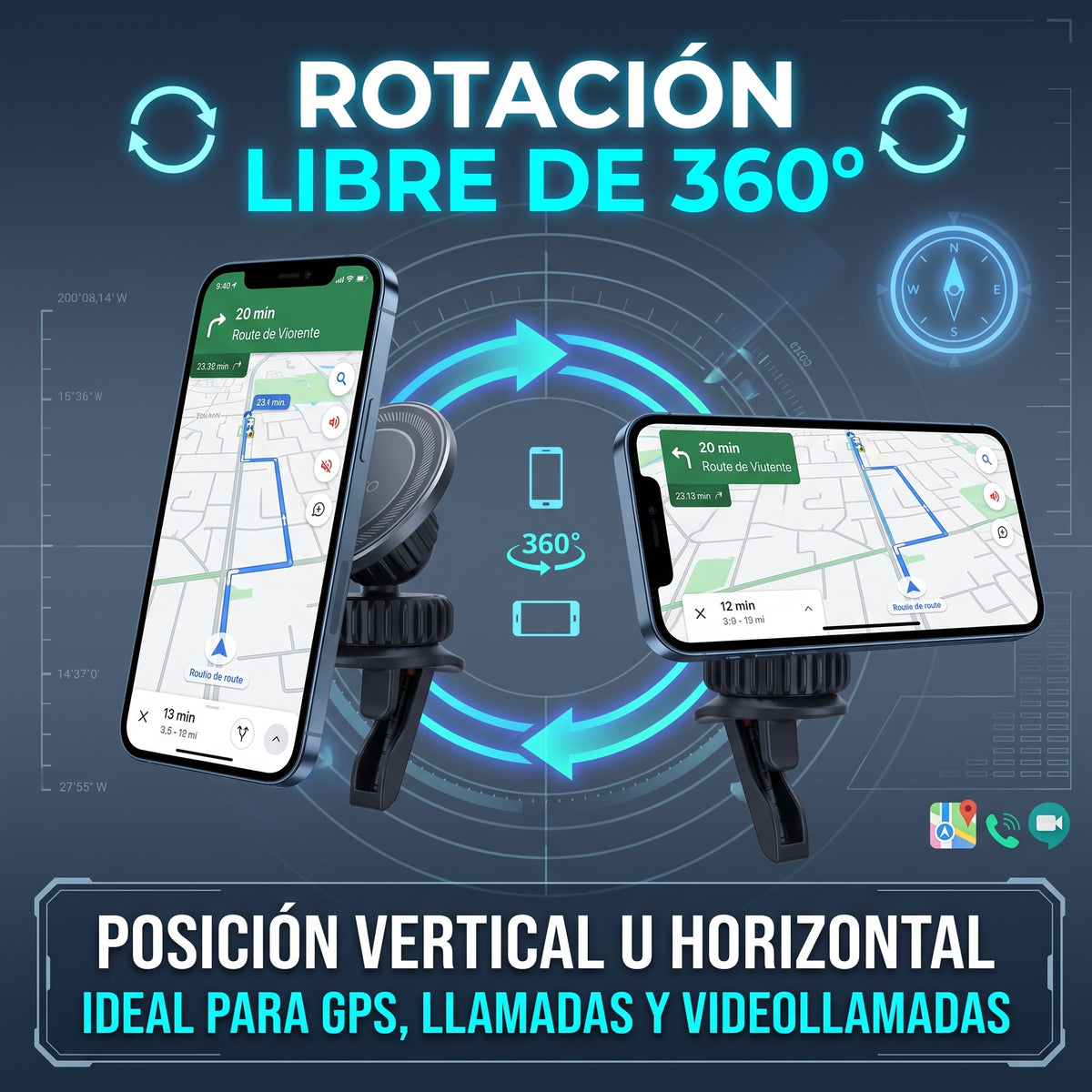 Soporte Magnético Nebro WAT-901 para Aire Acondicionado de Auto con Giro de 360°