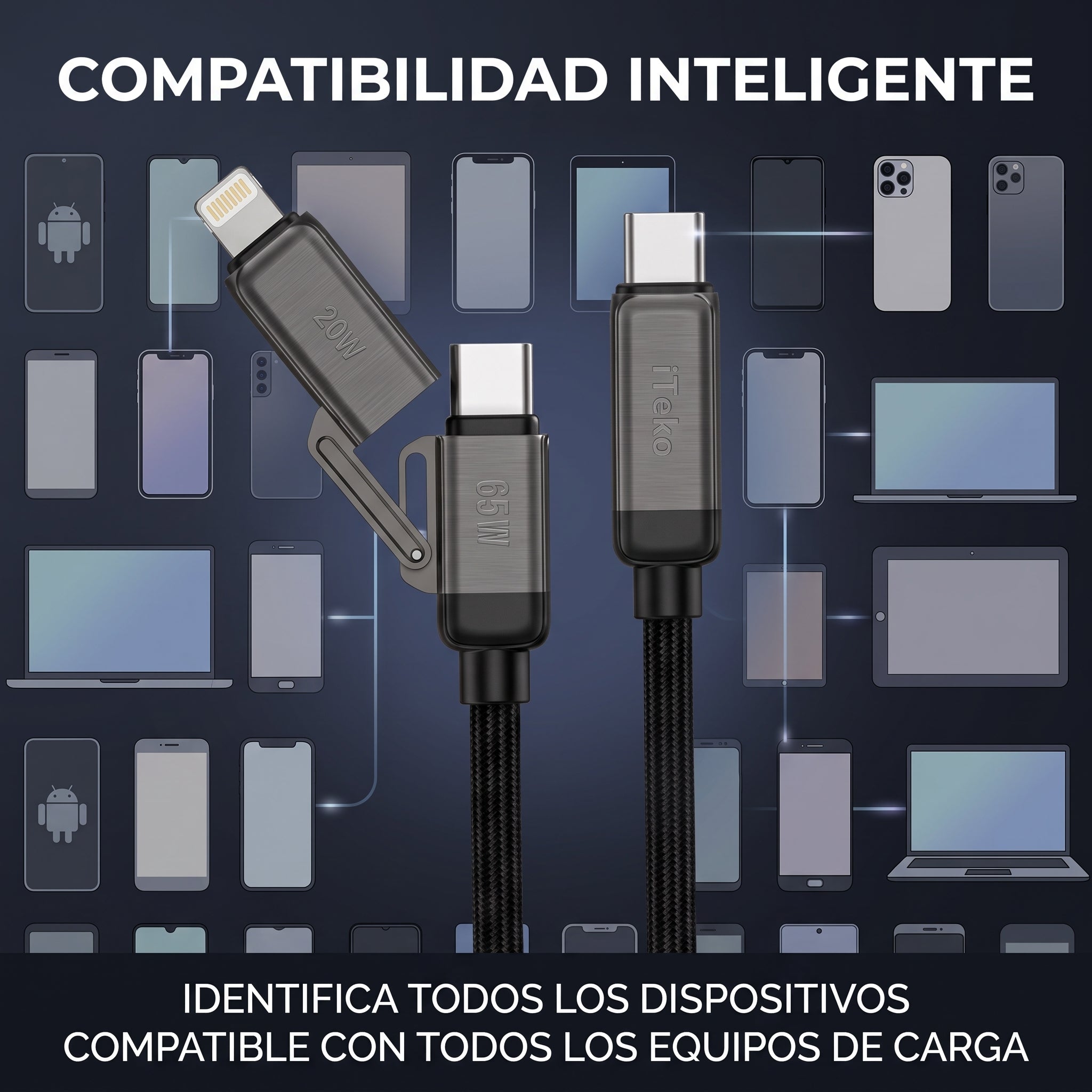 Cable Tipo-C a Tipo-C y Lightning 3 en 1 Nebro WD-340 Carga Rapida 1.2m