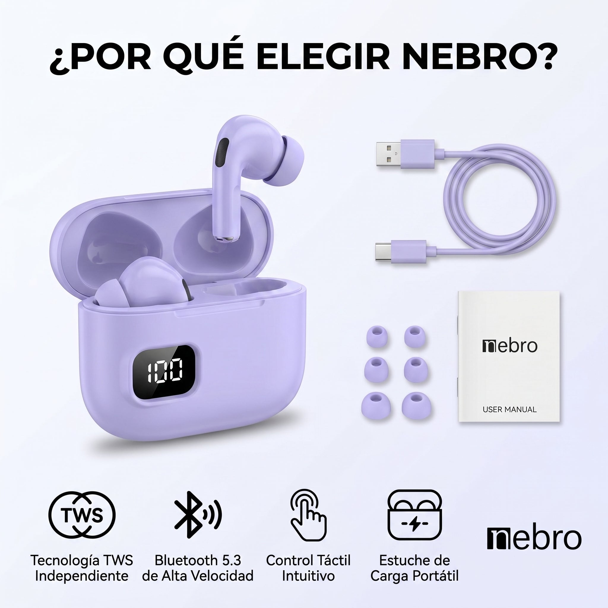 Audífonos Bluetooth TWS NEBRO T20S Bluetooth 53