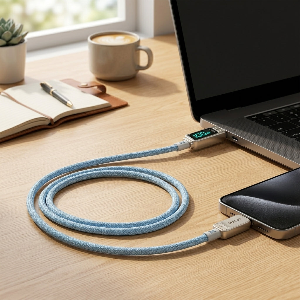 Cable USB-C a USB-C Trenzado NEBRO WD-306TT 100W PD Carga Rápida 1.2m
