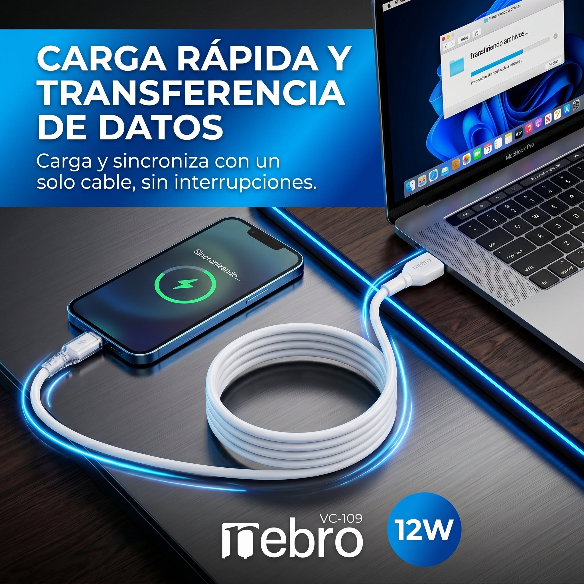 Cable Tipo C NEBRO VC109 12W USB a Tipo C 1 Metro