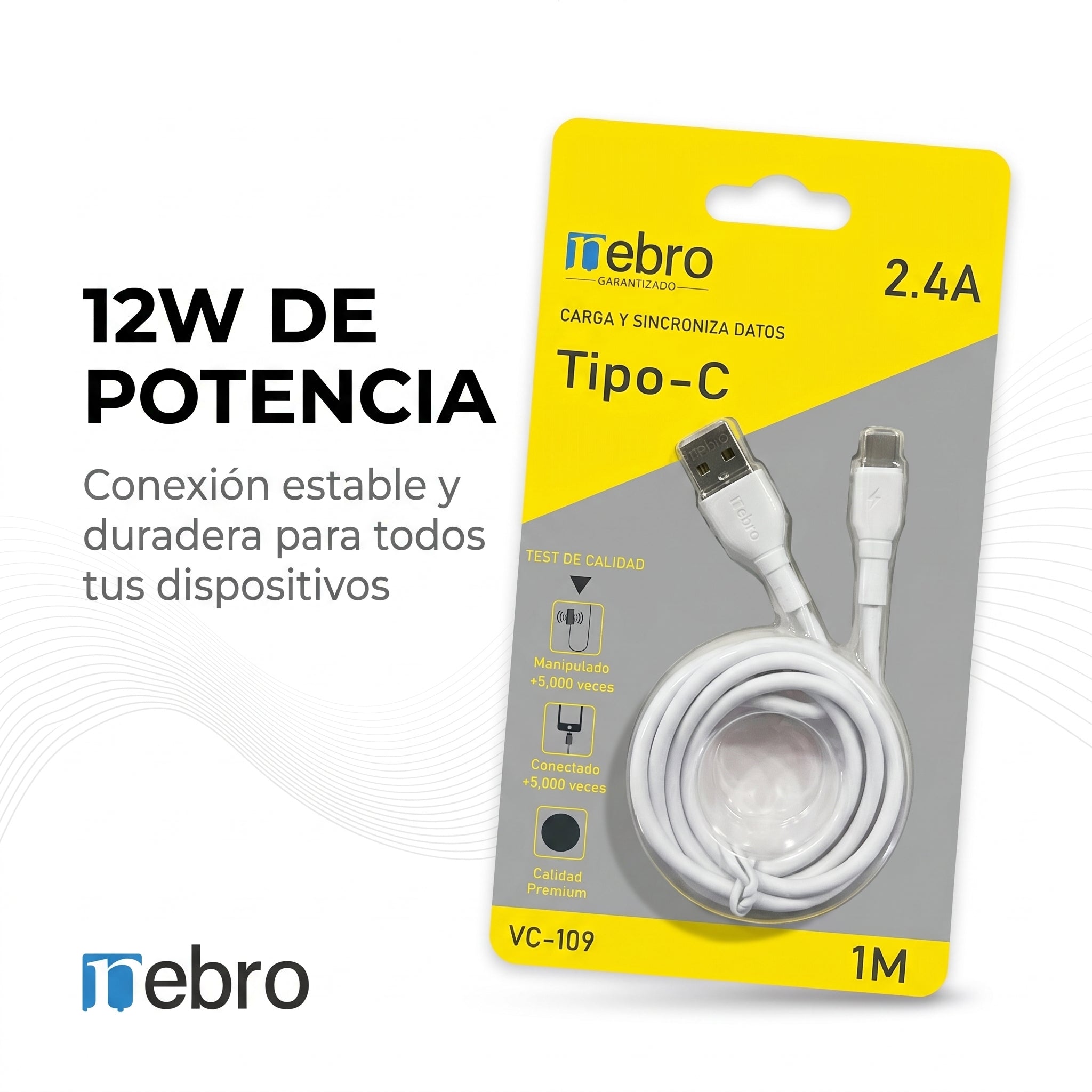 Cable Tipo C NEBRO VC109 12W USB a Tipo C 1 Metro
