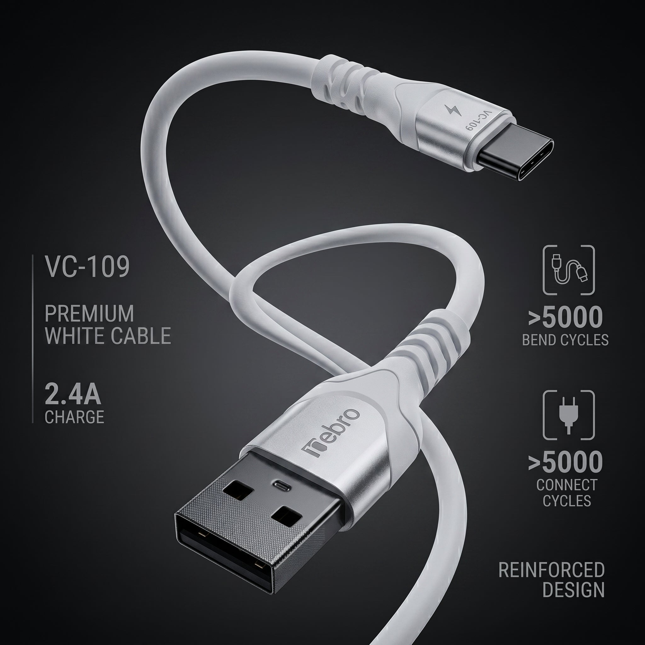 Cable Tipo C NEBRO VC109 12W USB a Tipo C 1 Metro