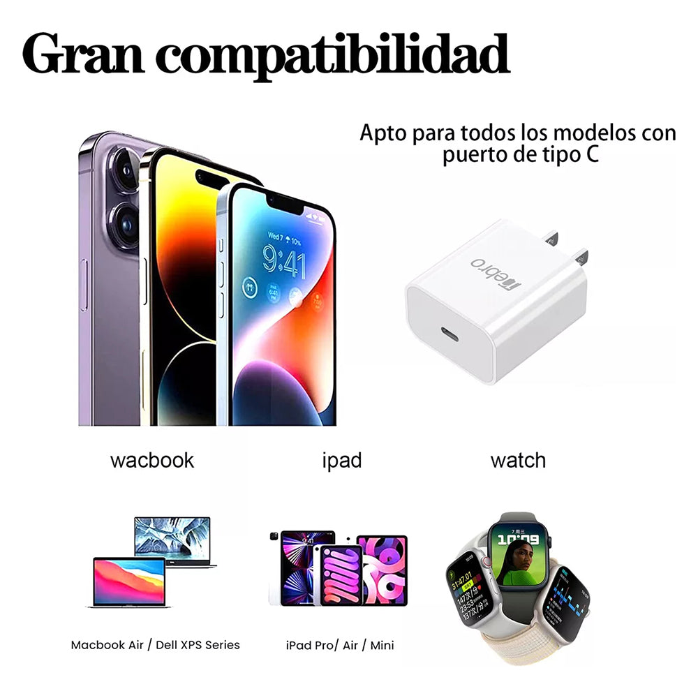Cargador C cable tipo C 1m 20w carga rápida Nebro VGA-001