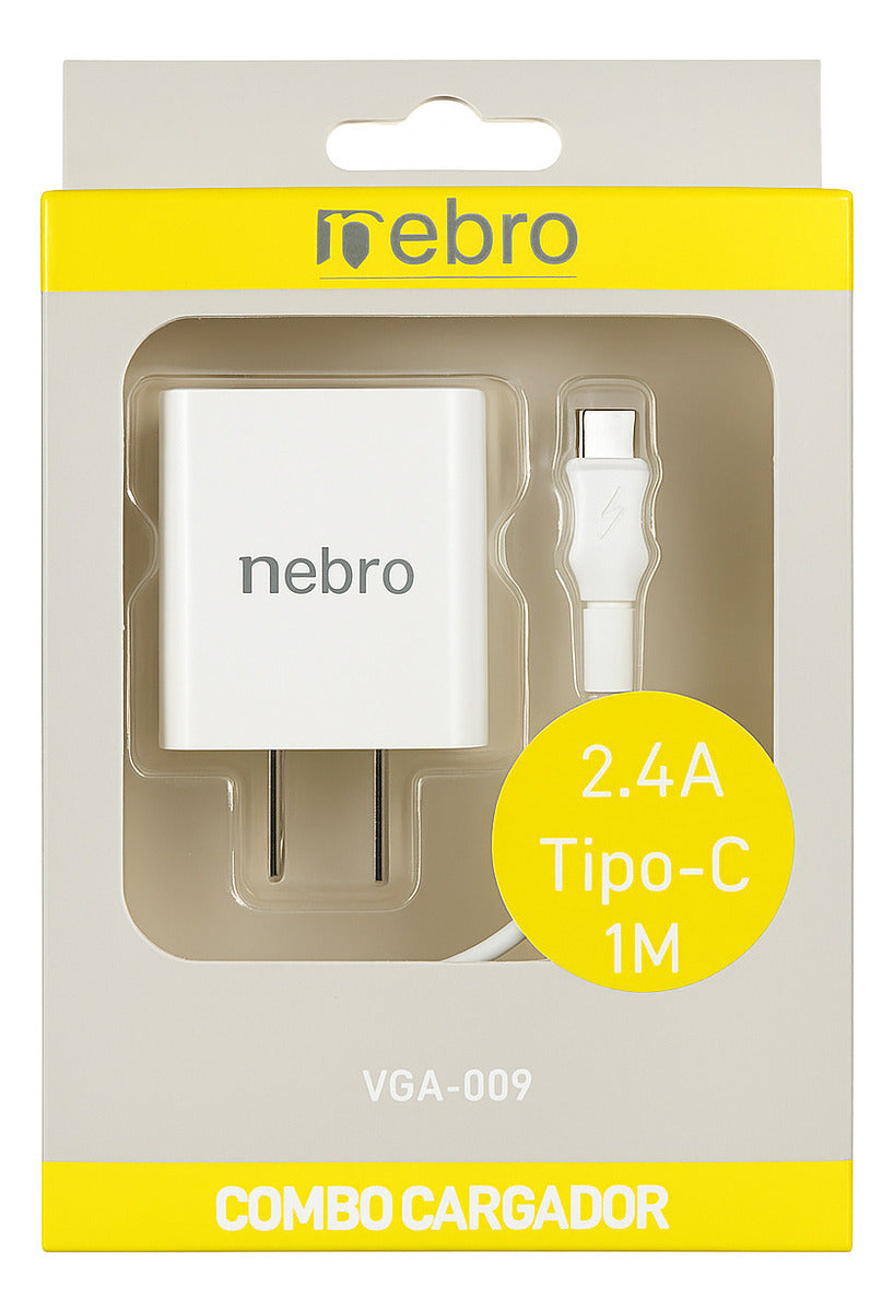 Cargador USB cable tipo C 1m 2.4a carga rápida Nebro VGA-009