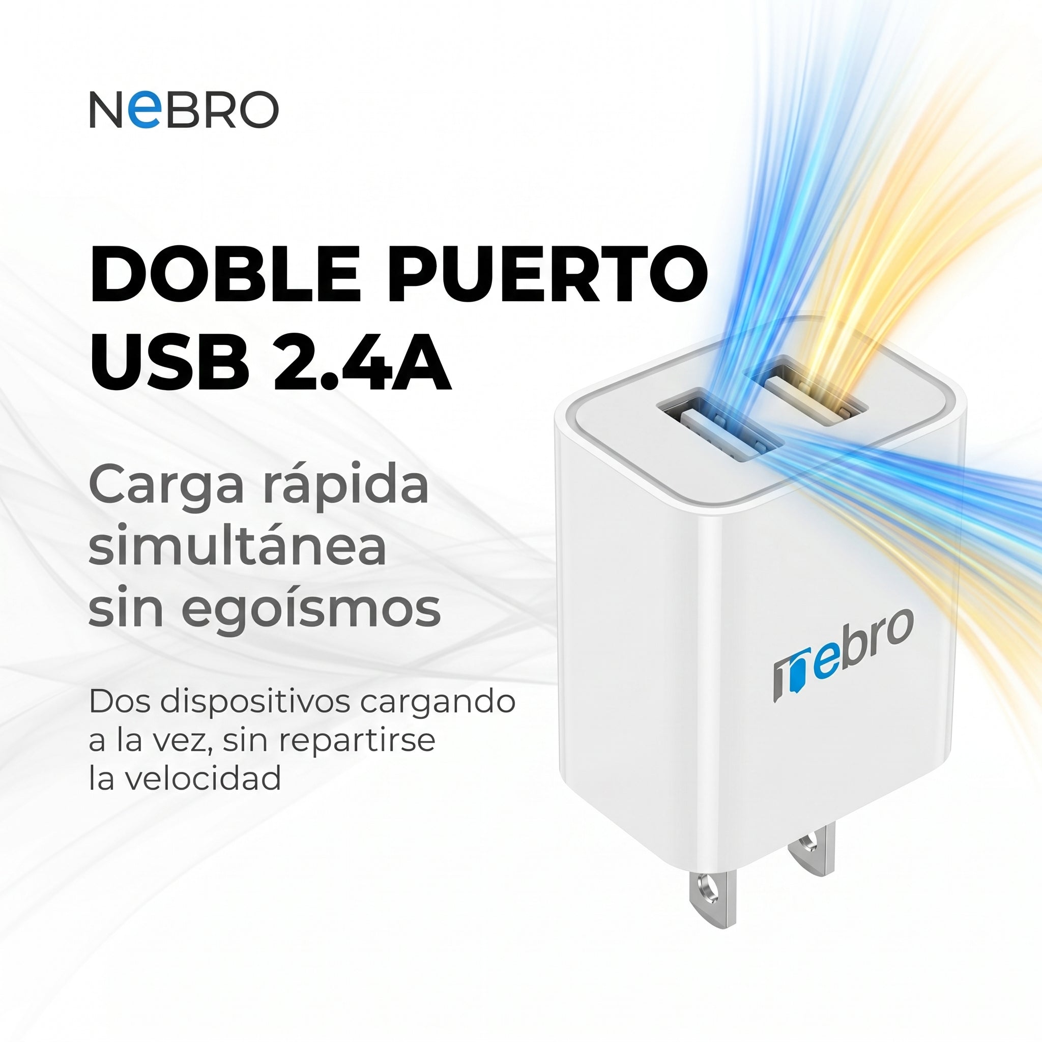 Cargador Doble USB Nebro VGA-024 2.4A Puerto Dual de Carga Rápida