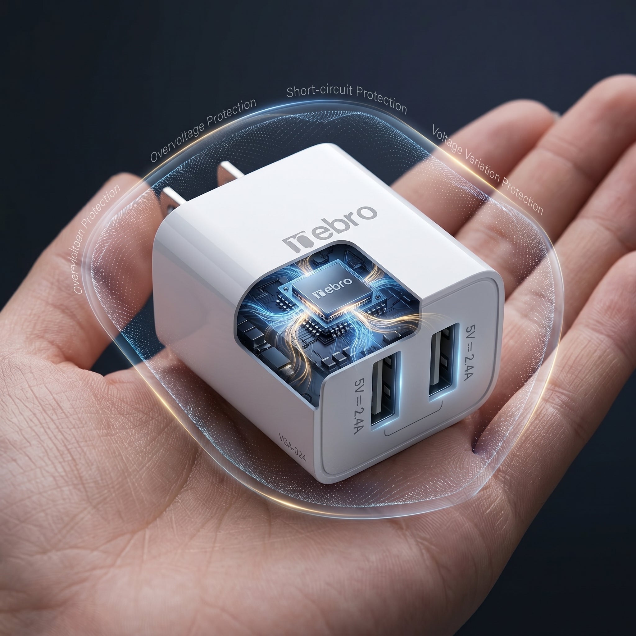 Cargador Doble USB Nebro VGA-024 2.4A Puerto Dual de Carga Rápida