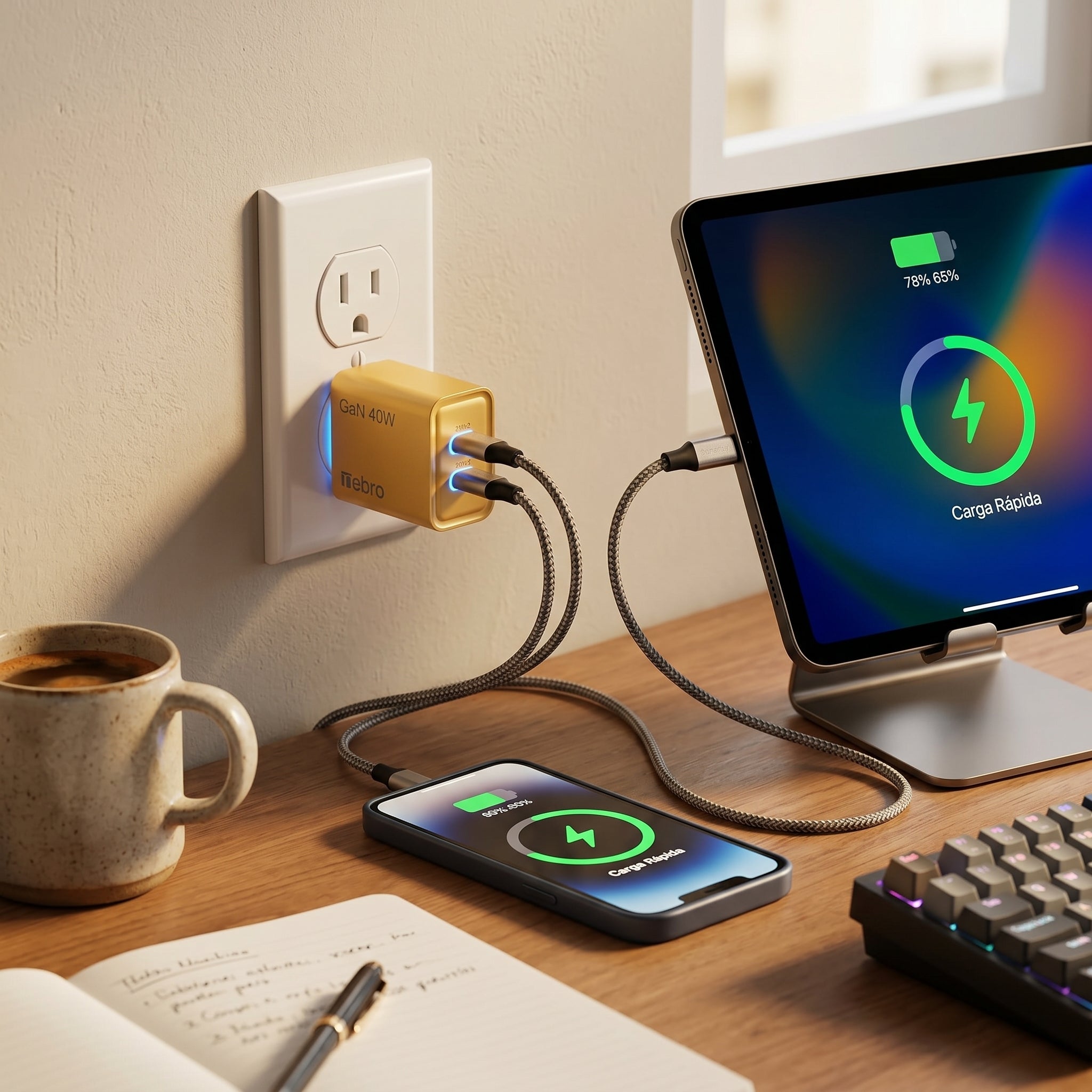 Cargador Doble USB-C Nebro VGA-029 20W Carga Rápida PD Reconocimiento Inteligente Protección contra Sobretensión
