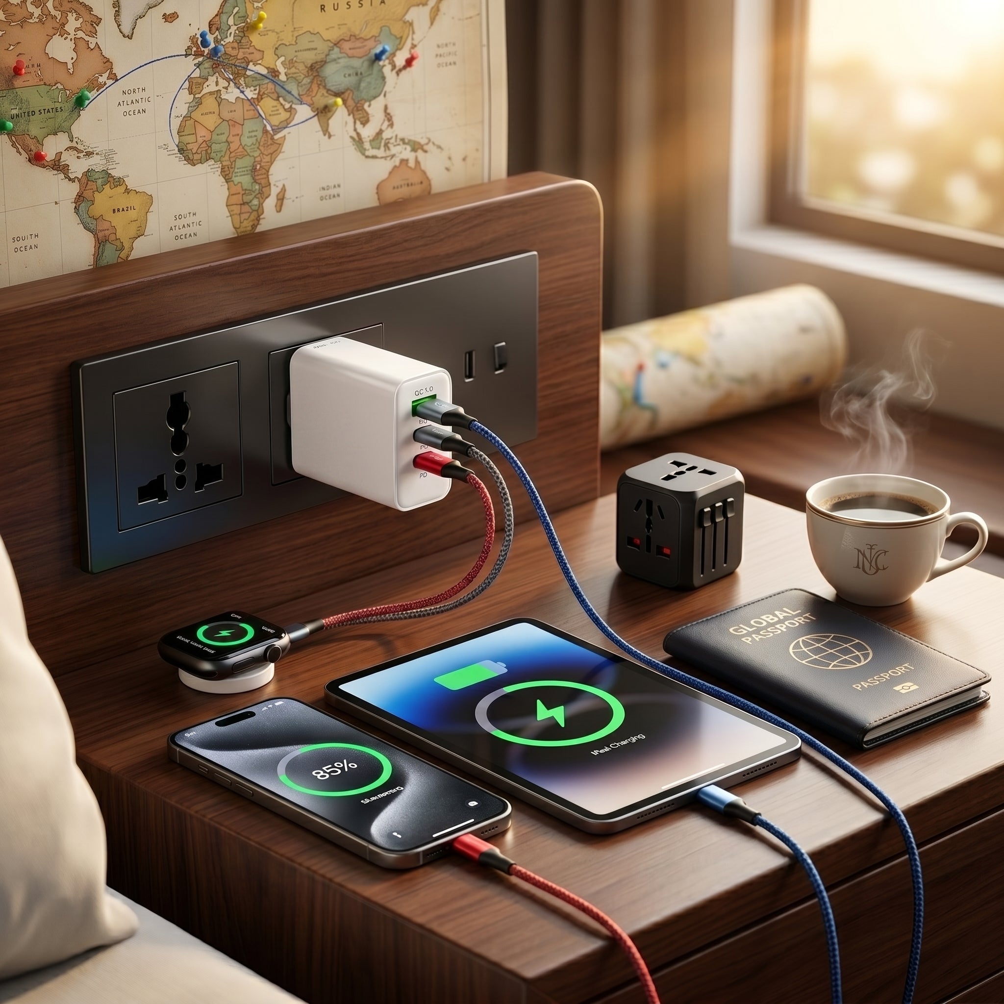 Cargador Rápido Nebro VGA-030 3 Puertos QC3.0 + Doble USB-C 20W