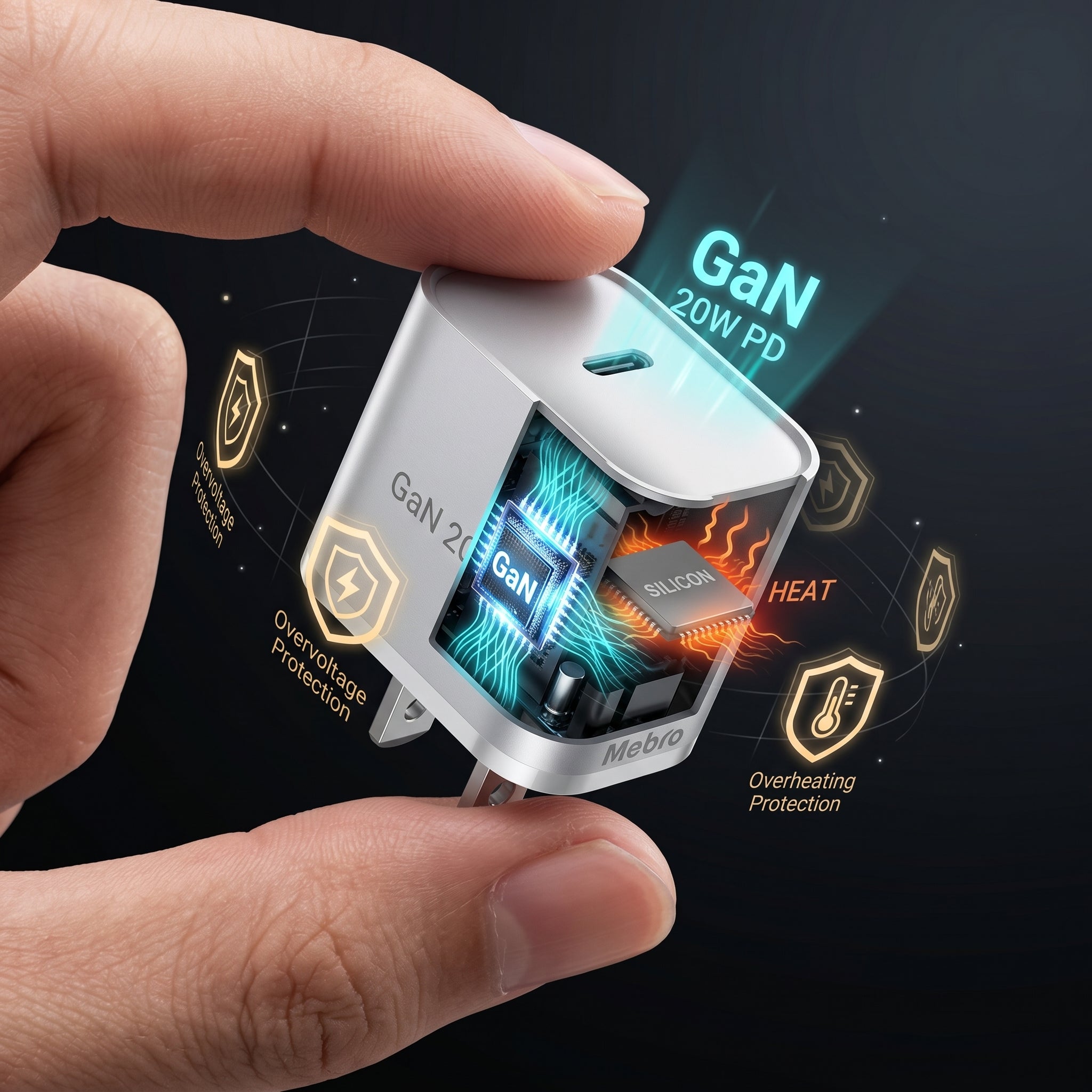 Cargador Mini GaN Nebro VGA-052T 20W Tecnología de Nitruro de Galio USB-C Carga Rápida PD
