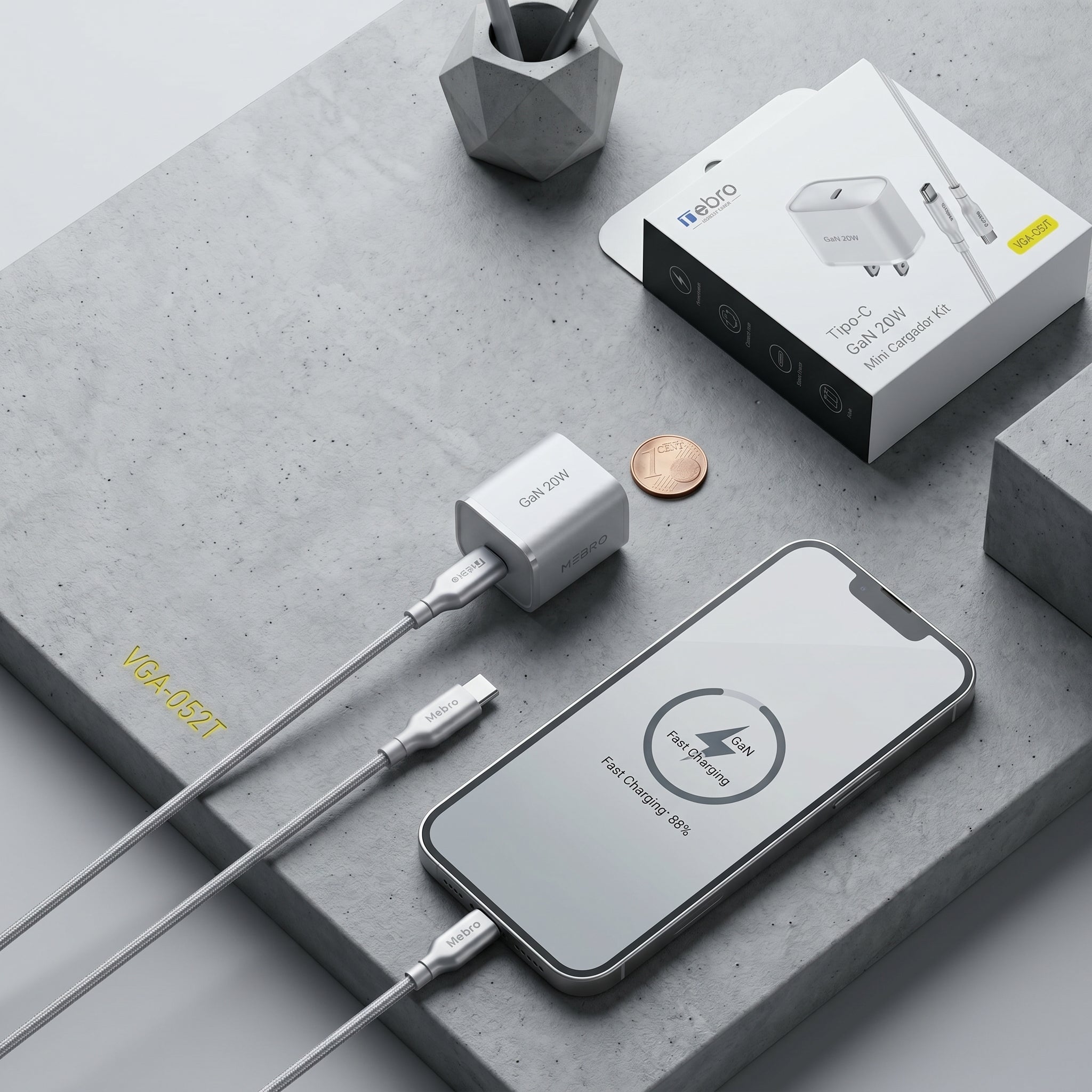 Cargador Mini GaN Nebro VGA-052T 20W Tecnología de Nitruro de Galio USB-C Carga Rápida PD