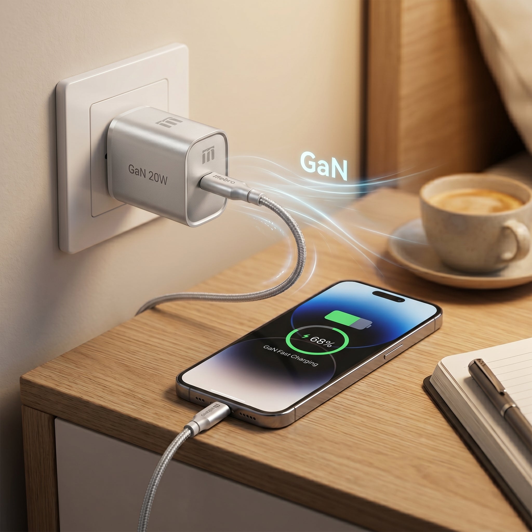 Cargador Mini GaN Nebro VGA-052T 20W Tecnología de Nitruro de Galio USB-C Carga Rápida PD