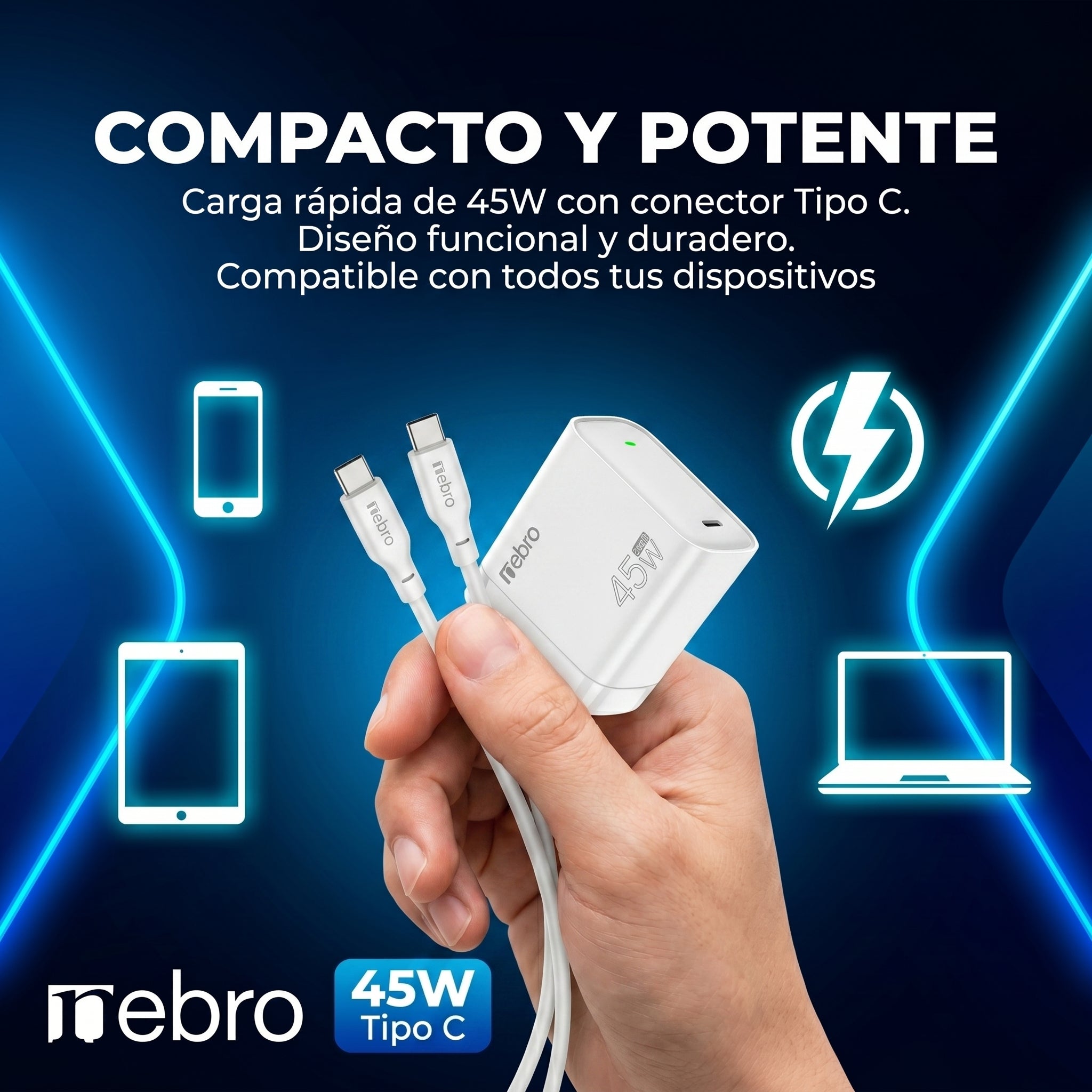 Cargador cable Tipo C NEBRO VGA054T 45W