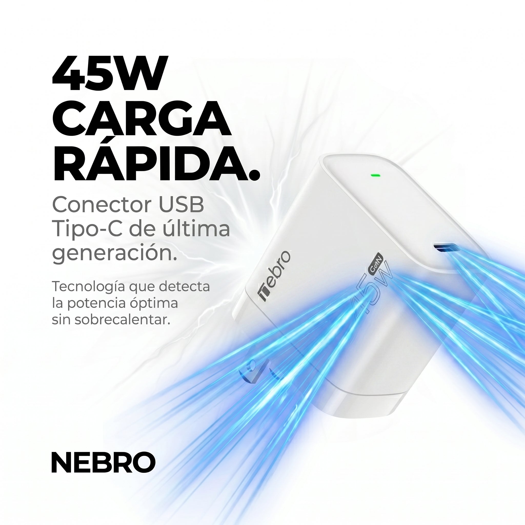 Cargador cable Tipo C NEBRO VGA054T 45W