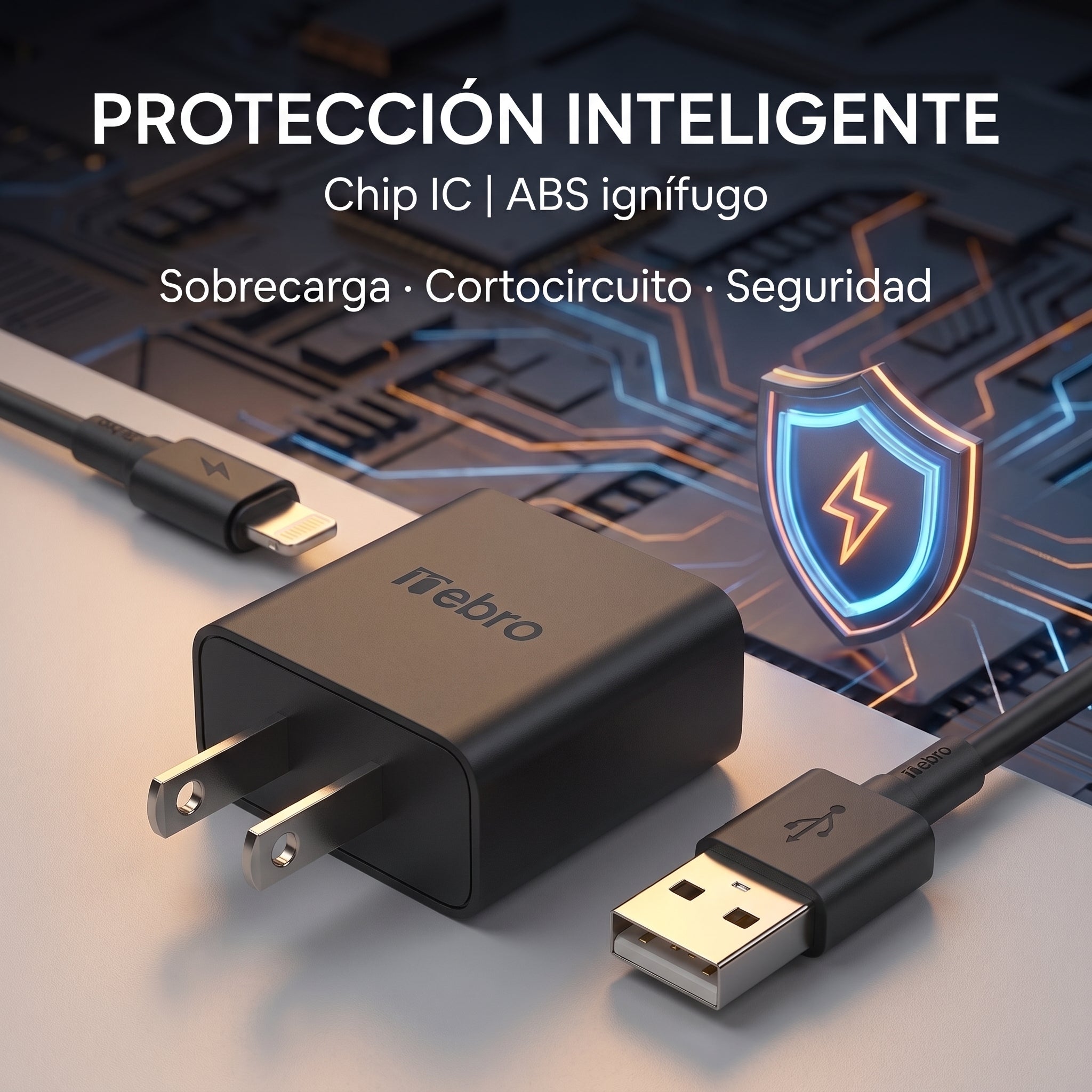 Combo de Carga Rápida Nebro VGA-008: Cubo y cable Lightning