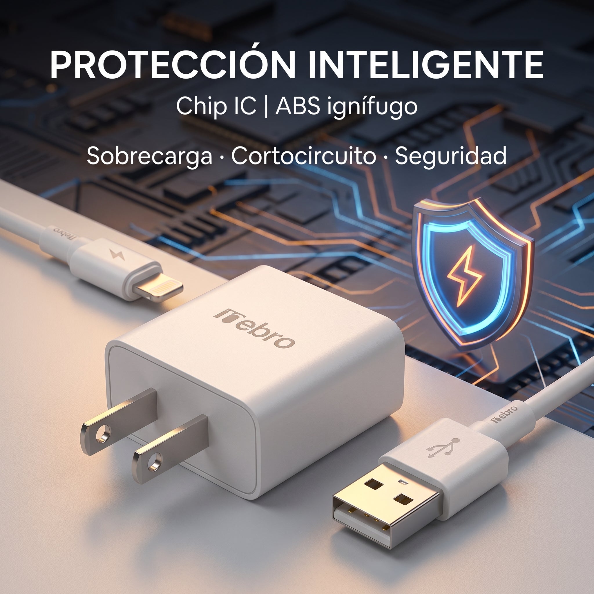 Combo de Carga Rápida Nebro VGA-008: Cubo y cable Lightning