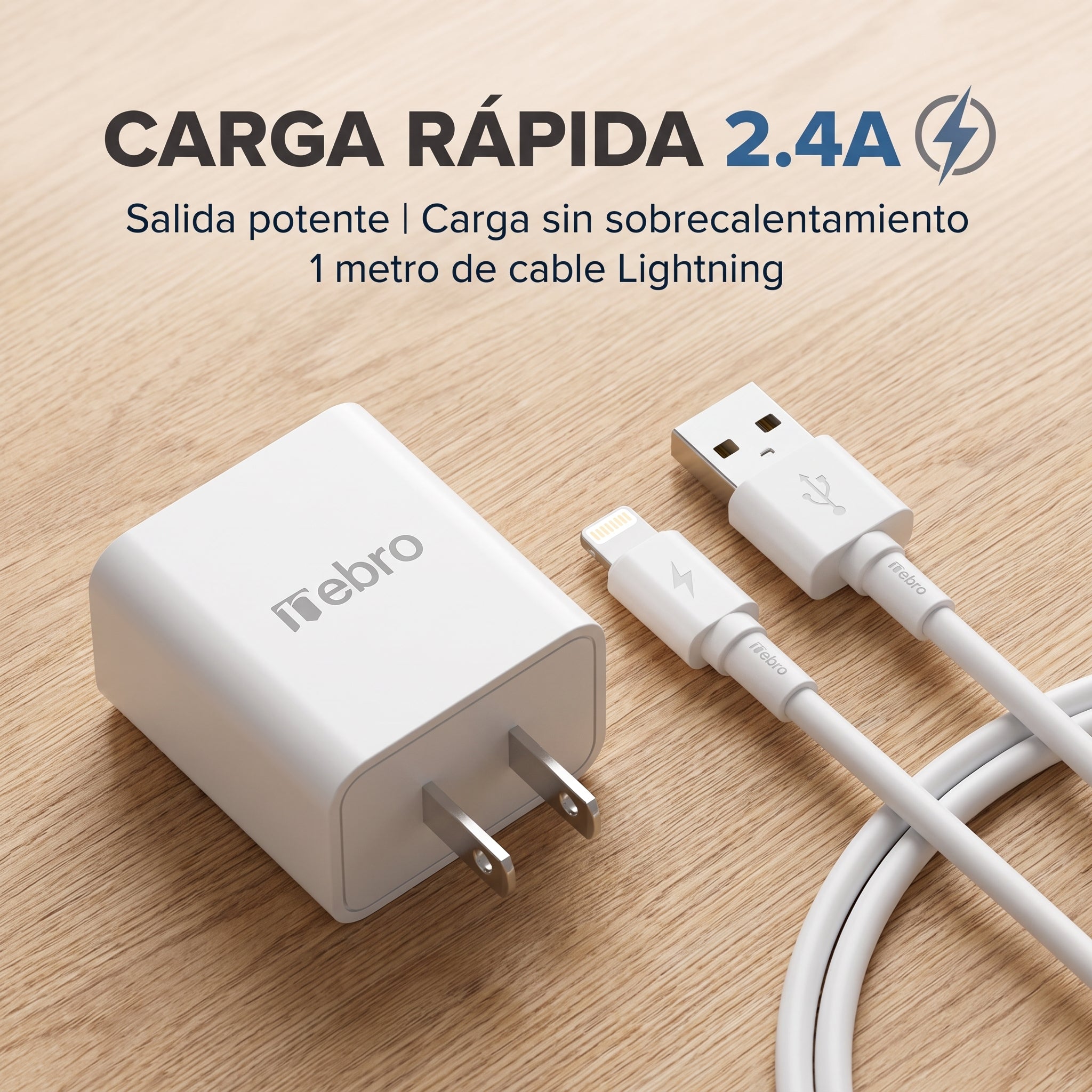 Combo de Carga Rápida Nebro VGA-008: Cubo y cable Lightning