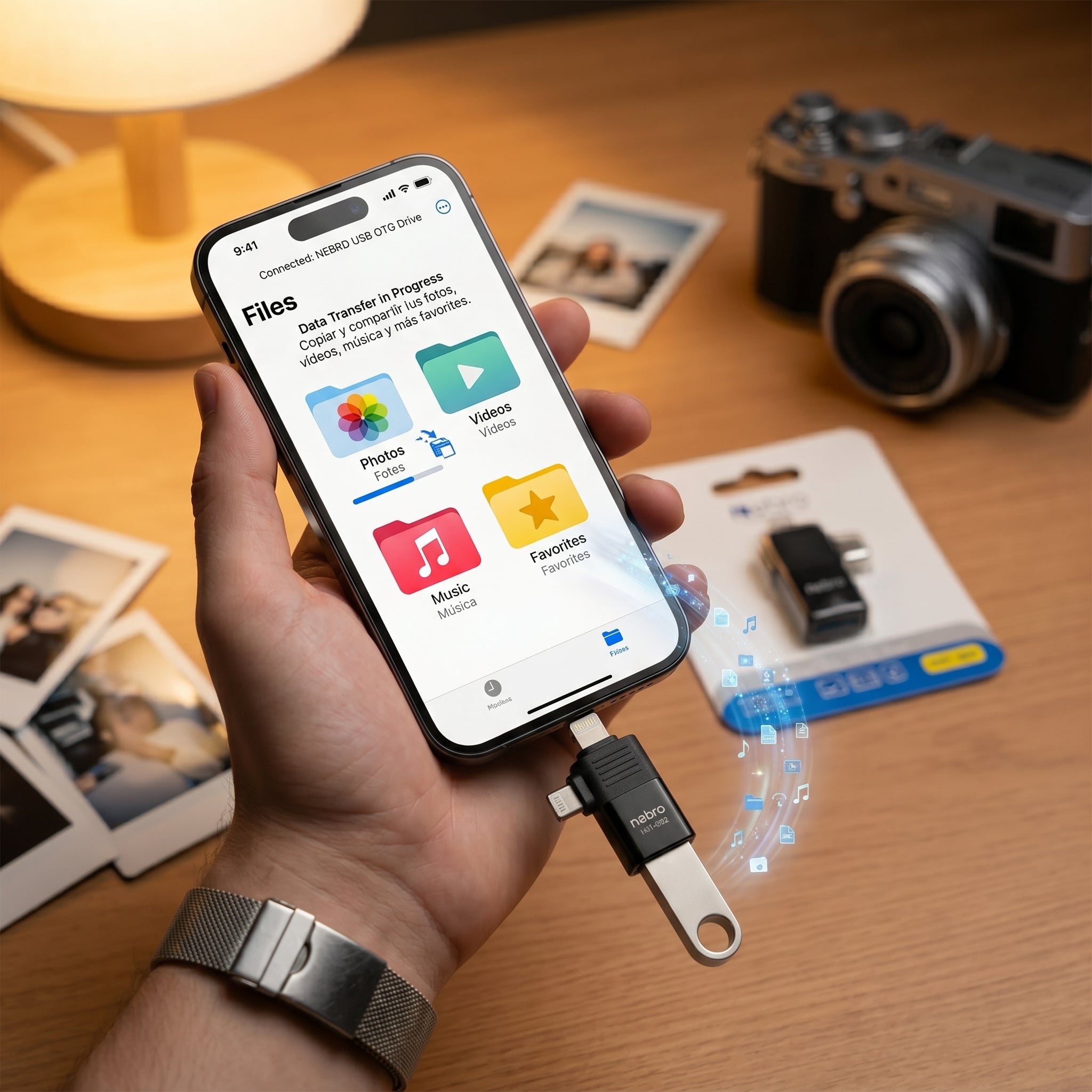 Adaptador USB OTG Nebro WAT-092 USB-A Hembra a Tipo-C y Lightning
