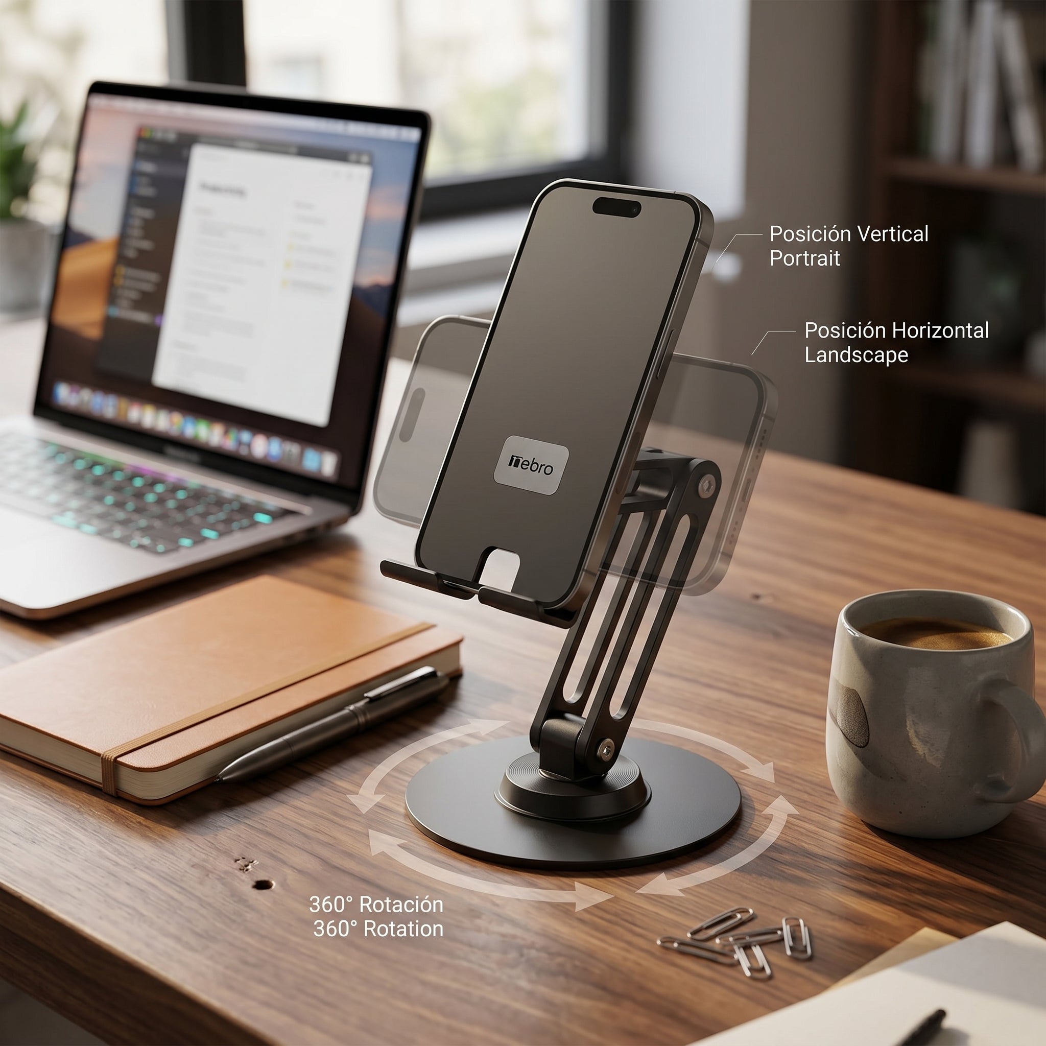Soporte para Celular y Tablet Nebro WAT-094 Base Ajustable de Aluminio Altura Regulable Compatible con Todos los Dispositivos de 4 a 12 Pulgadas