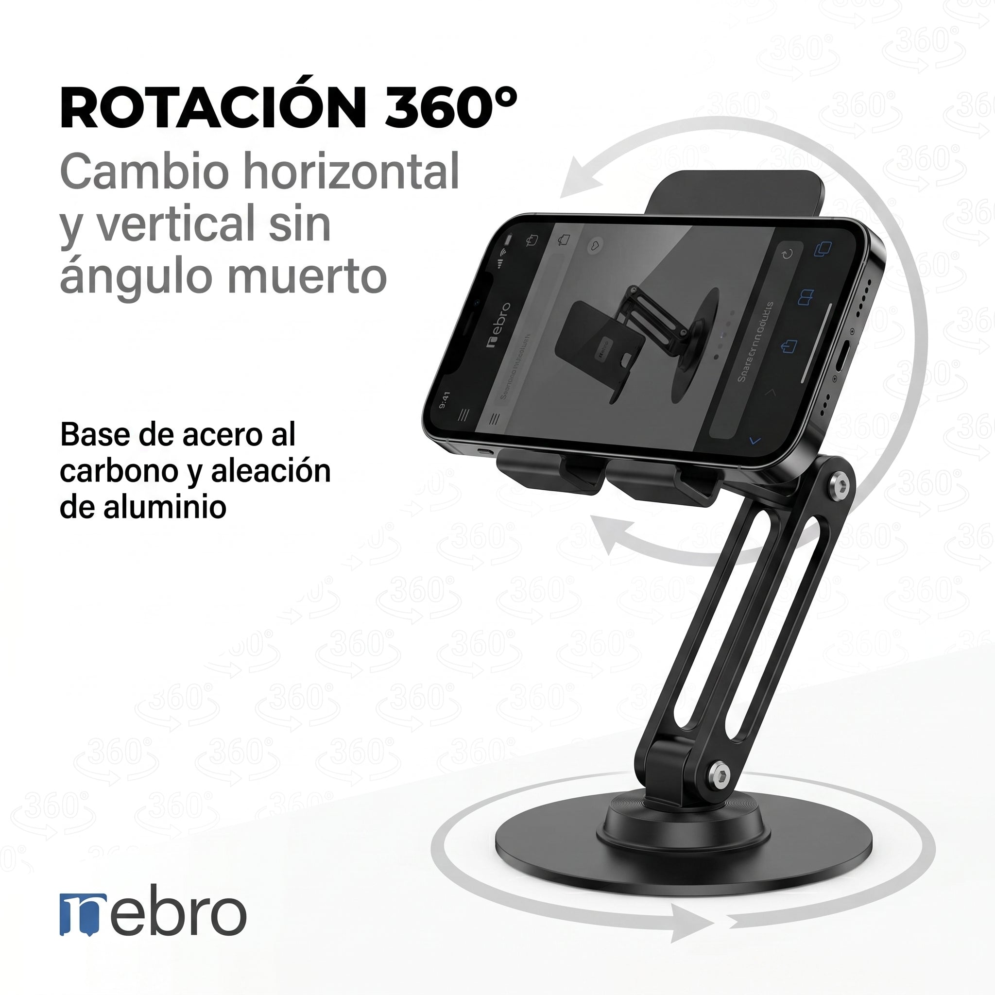 Soporte para Celular y Tablet Nebro WAT-094 Base Ajustable de Aluminio Altura Regulable Compatible con Todos los Dispositivos de 4 a 12 Pulgadas