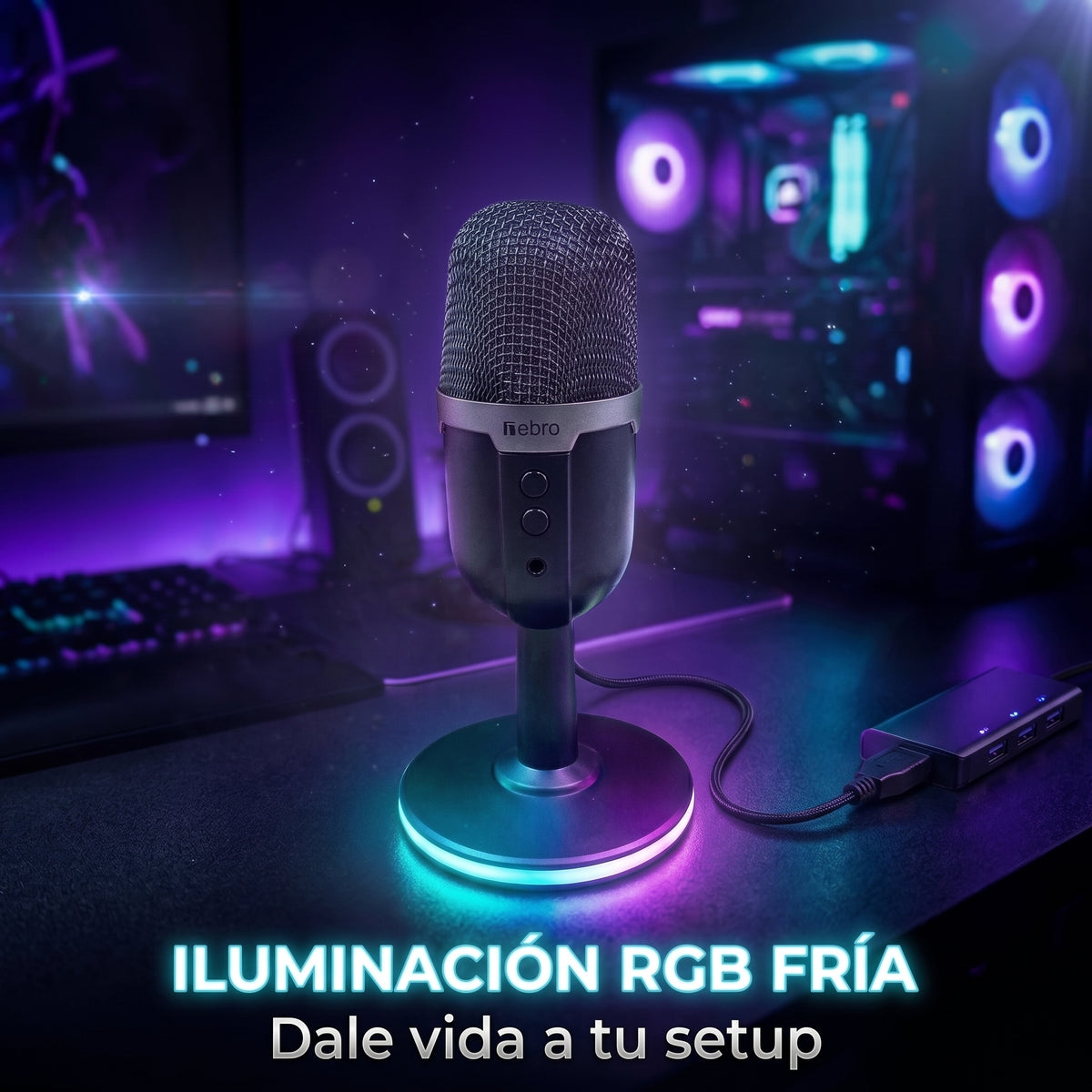 Micrófono Nebro WAT-097 Gamer Escritorio Luces RGB Plug And Play