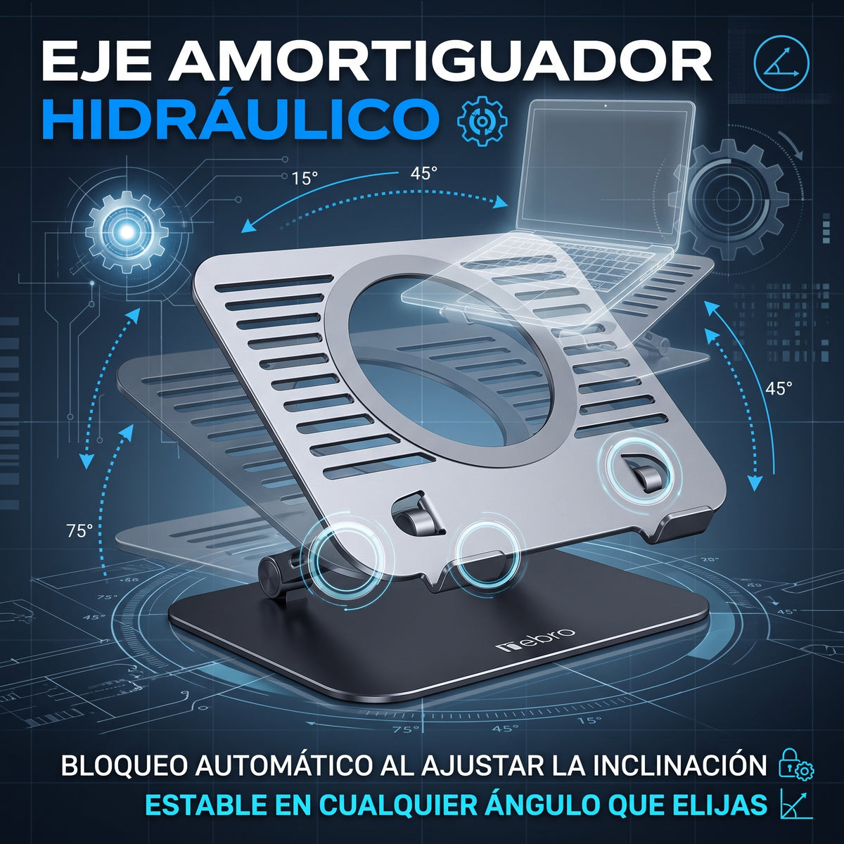 Soporte Refrigerante de Aleación Nebro WAT-098 Plegable y Silencioso para Laptop