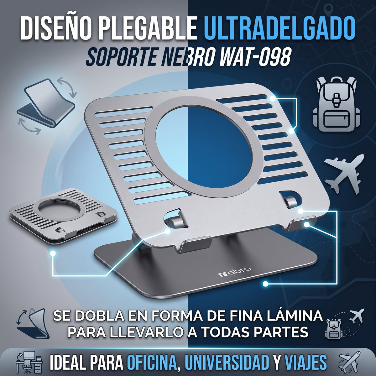 Soporte Refrigerante de Aleación Nebro WAT-098 Plegable y Silencioso para Laptop