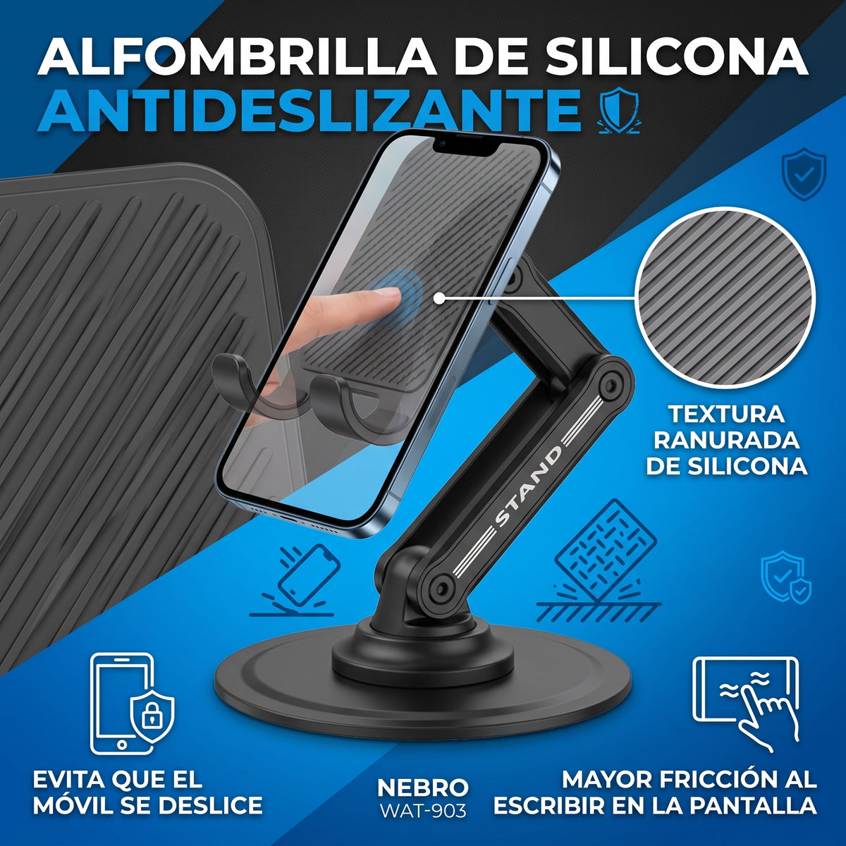 Soporte Plegable para Celular Nebro WAT-903 con Giro de 360° y Silicona Antideslizante