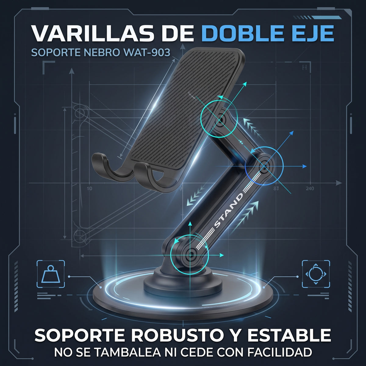 Soporte Plegable para Celular Nebro WAT-903 con Giro de 360° y Silicona Antideslizante