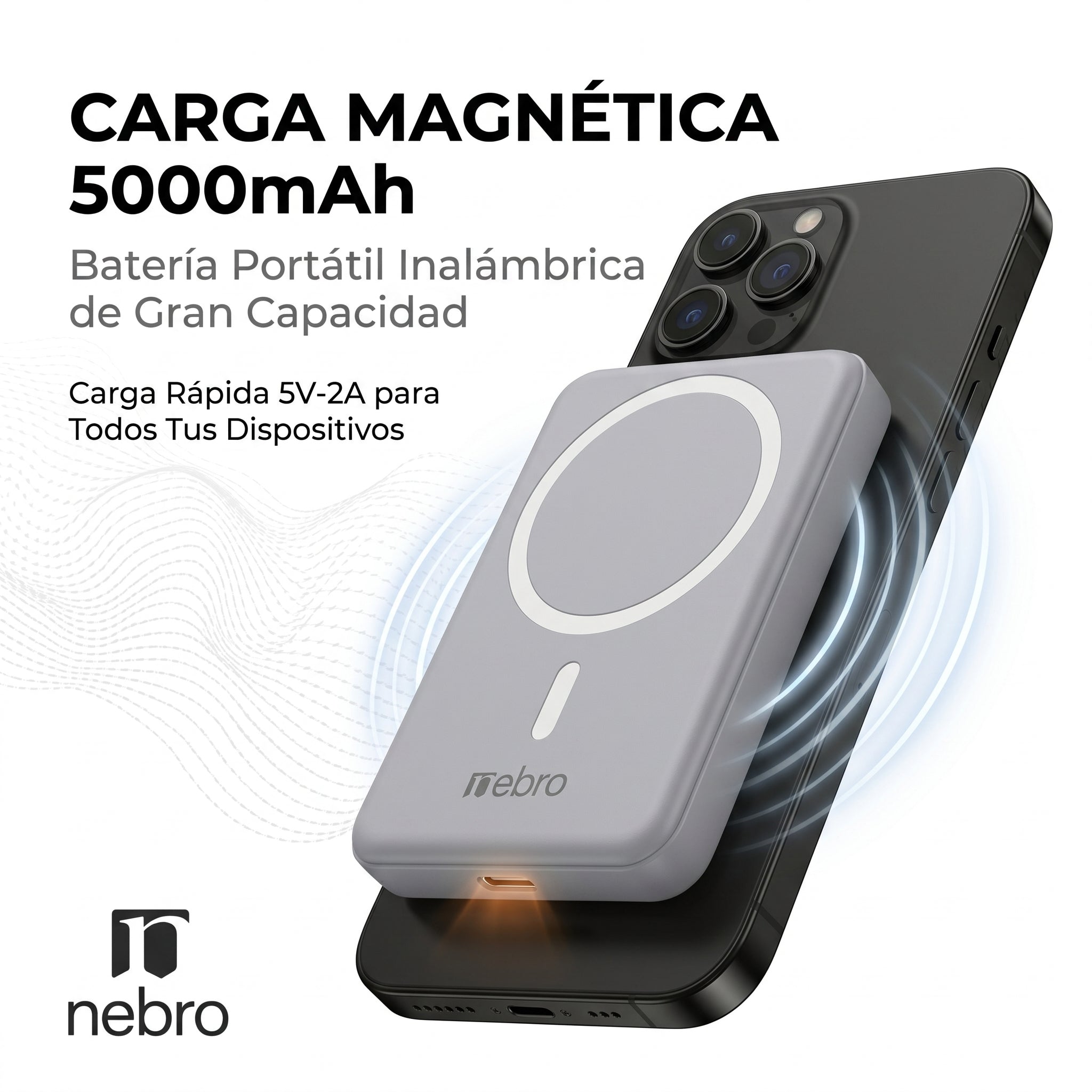 Power Bank Nebro WB-004 20000mAh Carga Rápida 22.5W 3 Puertos USB Carga Simultánea de 3 Dispositivos Batería Externa con Pantalla LED