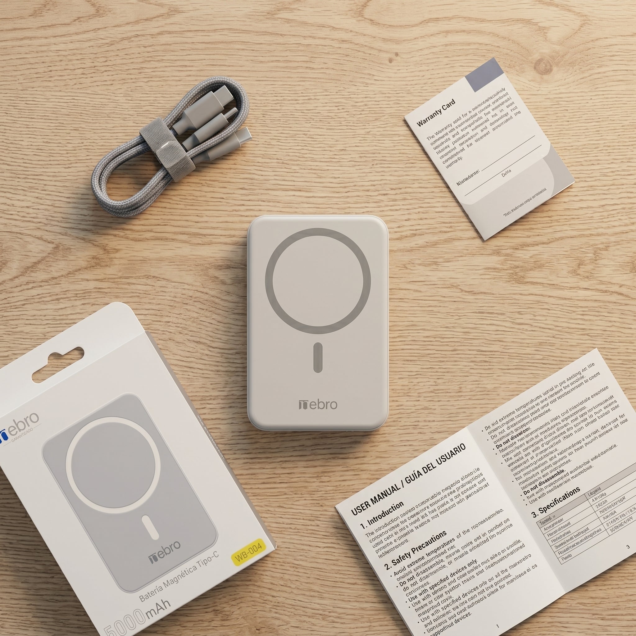 Power Bank Nebro WB-004 20000mAh Carga Rápida 22.5W 3 Puertos USB Carga Simultánea de 3 Dispositivos Batería Externa con Pantalla LED