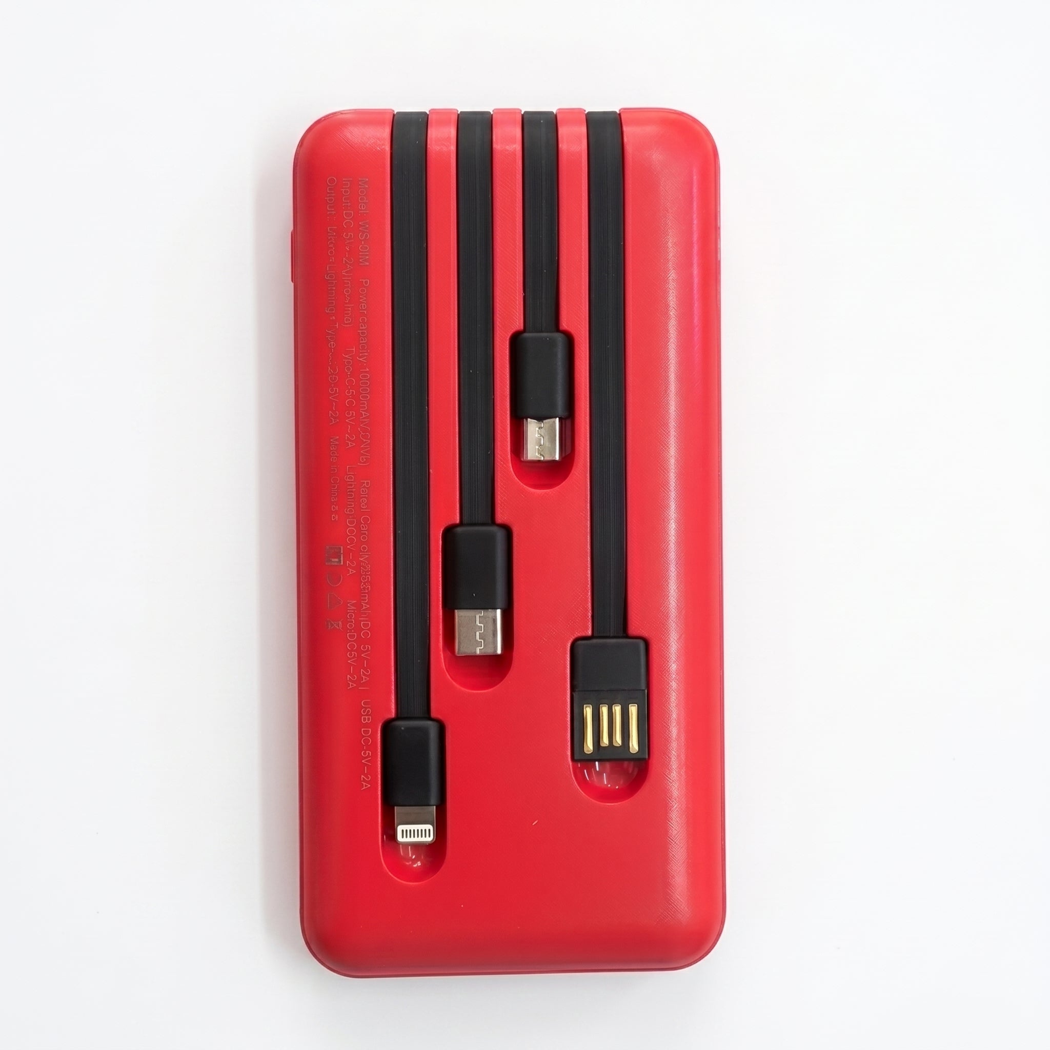 Power Bank Nebro WB-014 10000mAh Batería Portátil con 4 Cables Integrados V8 Tipo-C Lightning y USB Carga Rápida 5V-2A Diseño Compacto y Ligero