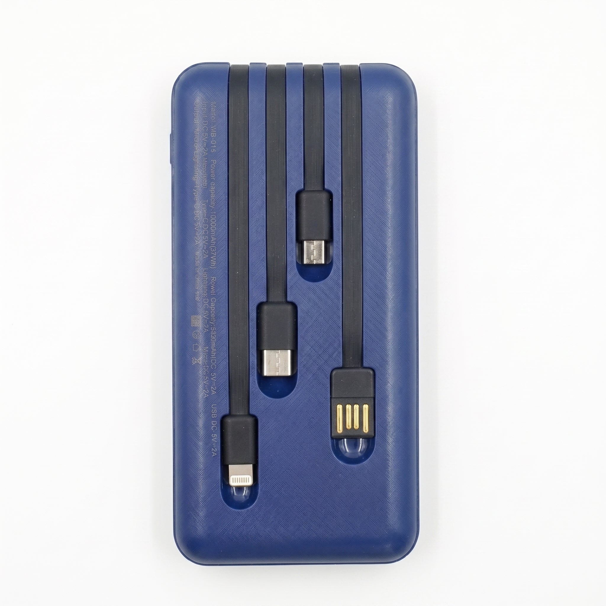 Power Bank Nebro WB-014 10000mAh Batería Portátil con 4 Cables Integrados V8 Tipo-C Lightning y USB Carga Rápida 5V-2A Diseño Compacto y Ligero