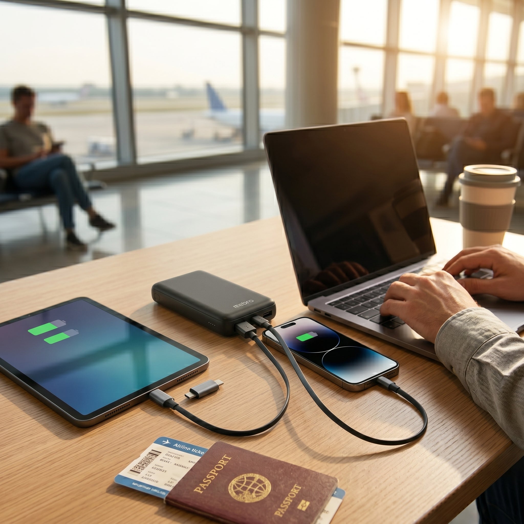 Power Bank Nebro WB-014 10000mAh Batería Portátil con 4 Cables Integrados V8 Tipo-C Lightning y USB Carga Rápida 5V-2A Diseño Compacto y Ligero