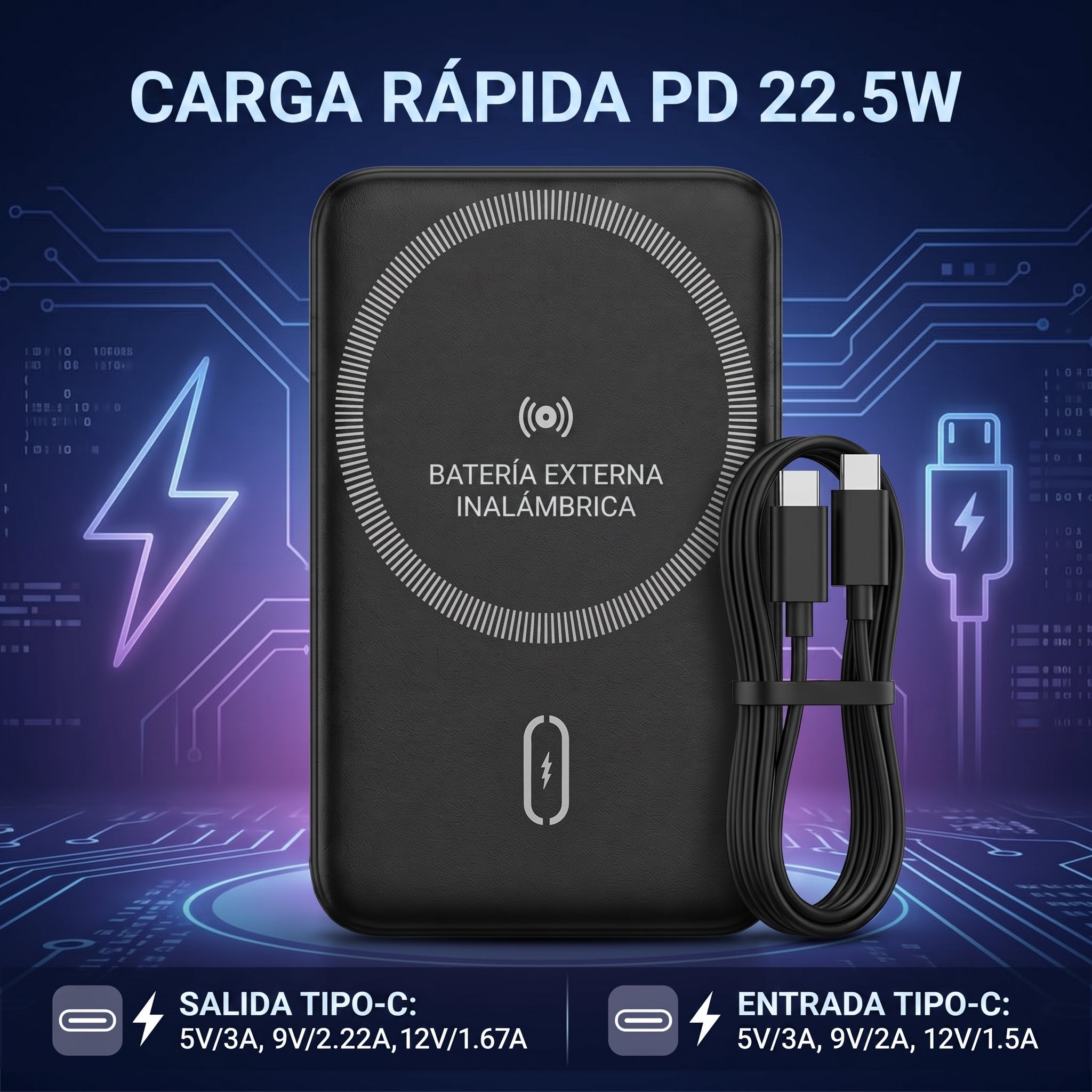 Power Bank Bateria Portátil NEBRO WB-018 5000mAh Carga Rápida PD 22.5W