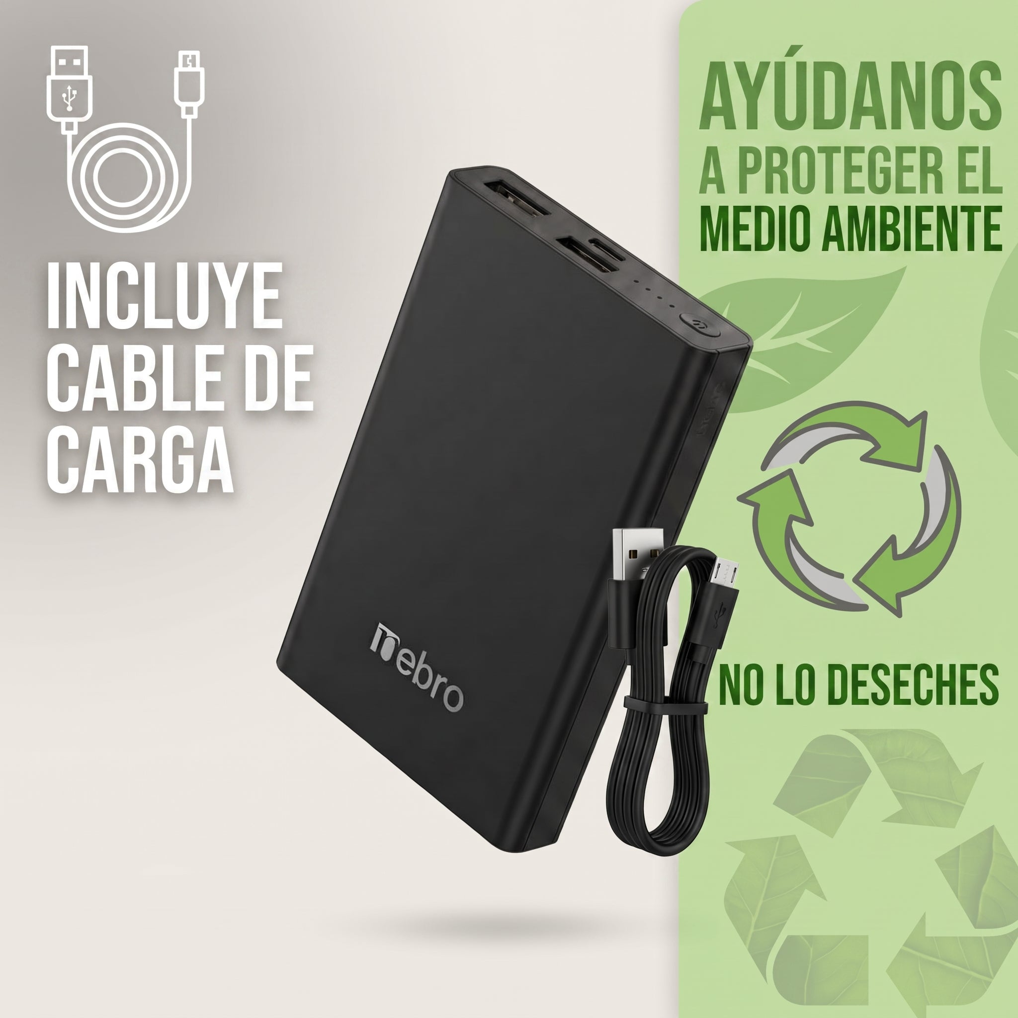 Powerbank Batería Portátil Multi-Carga WB-075 5000mAh Doble Puerto USB