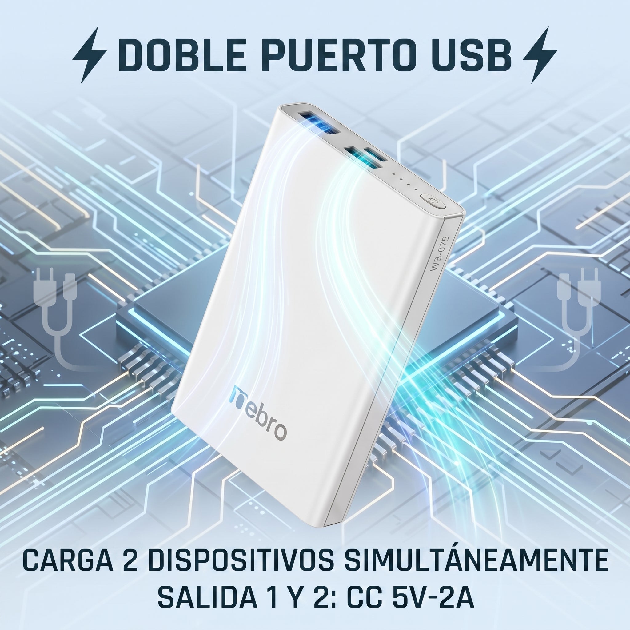Powerbank Batería Portátil Multi-Carga WB-075 5000mAh Doble Puerto USB