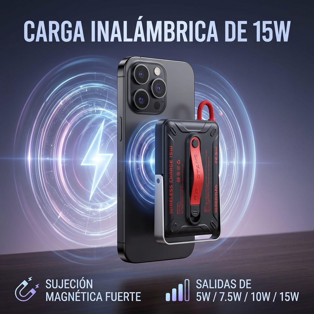 Batería Portátil Nebro WB-157 15W Carga Inalámbrica Magnética Pantalla LED