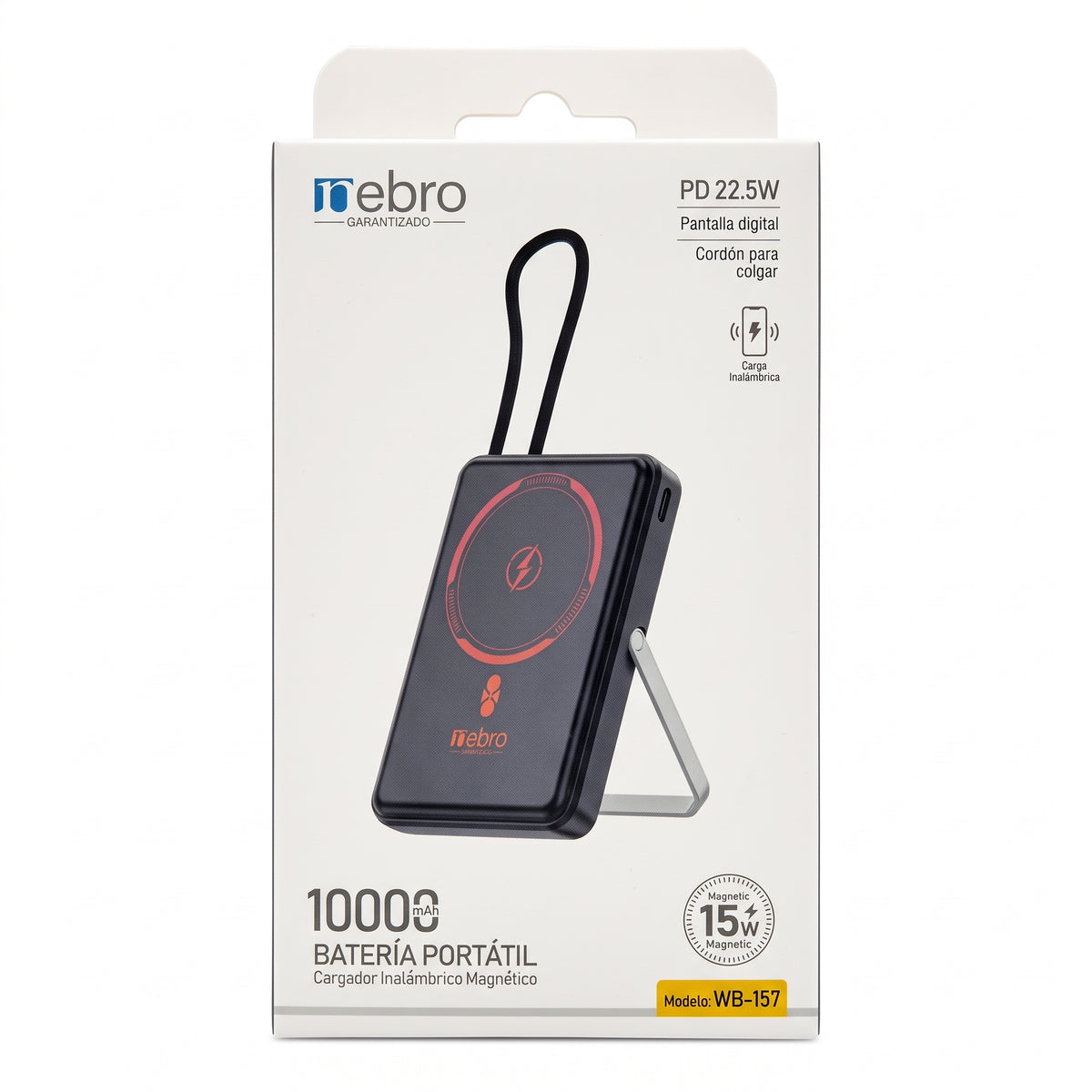 Batería Portátil Nebro WB-157 15W Carga Inalámbrica Magnética Pantalla LED