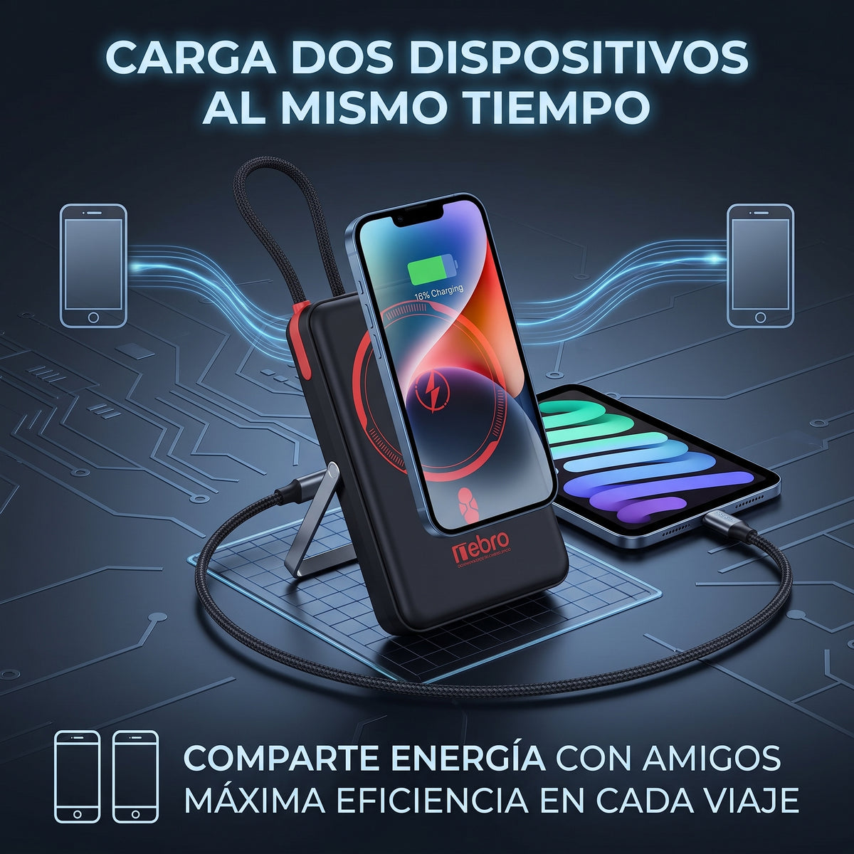 Batería Portátil Nebro WB-157 15W Carga Inalámbrica Magnética Pantalla LED