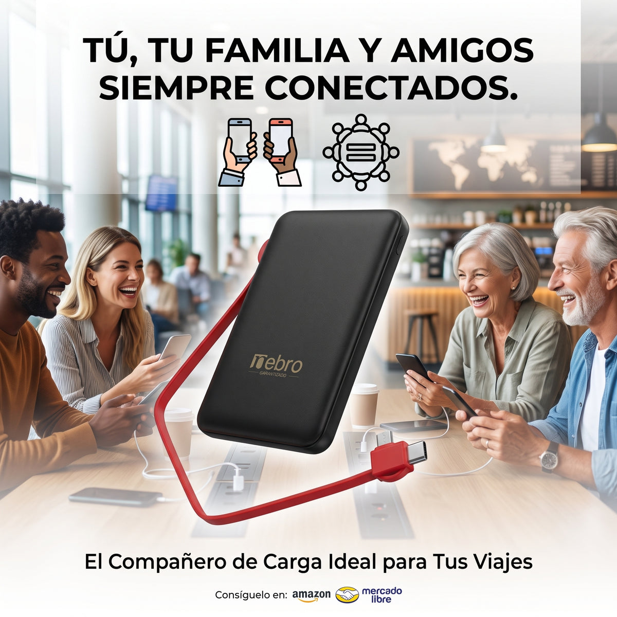 Power Bank Bateria Portátil Nebro WB-161 Cable Integrado Tipo-C y Micro USB 5000MAH